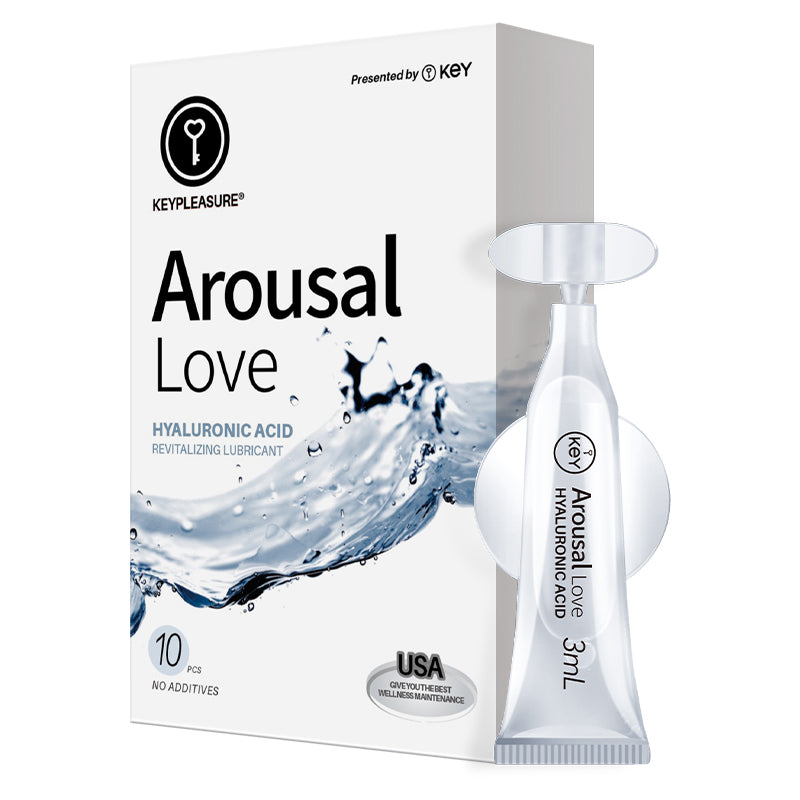 KEY Arousal Love Glacial Water Safe Lubricant (10 individual 3mL tubes, sterile pack) with Canadian glacial water and sea fennel stem cells.