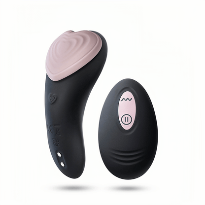 
The Blush heartbeat wearable vibrator is displayed. It's palm-sized at 85×42×38mm and made of platinum-cured silicone, providing a skin-friendly, safe, and nude feel.