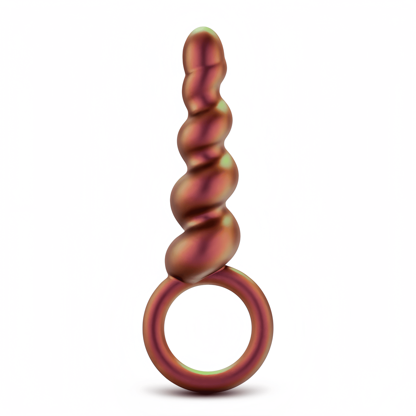 Blush Apollo spiral bead butt plug in rose gold is shown, made of platinum-cured silicone with an Ultrasilk® coating that is as smooth as satin.