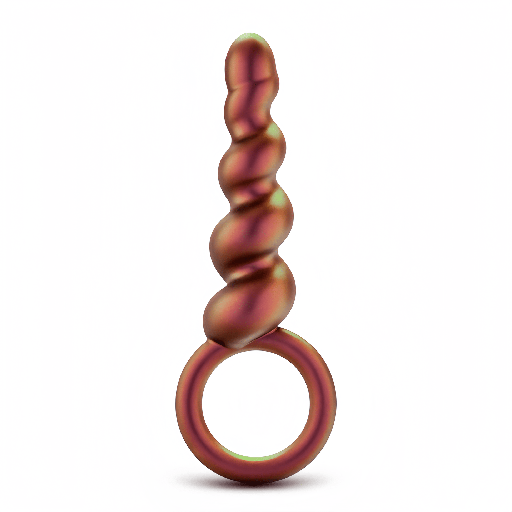 Blush Apollo spiral bead butt plug in rose gold is shown, made of platinum-cured silicone with an Ultrasilk® coating that is as smooth as satin.