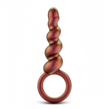 Blush Apollo spiral bead butt plug in rose gold is shown, made of platinum-cured silicone with an Ultrasilk® coating that is as smooth as satin.