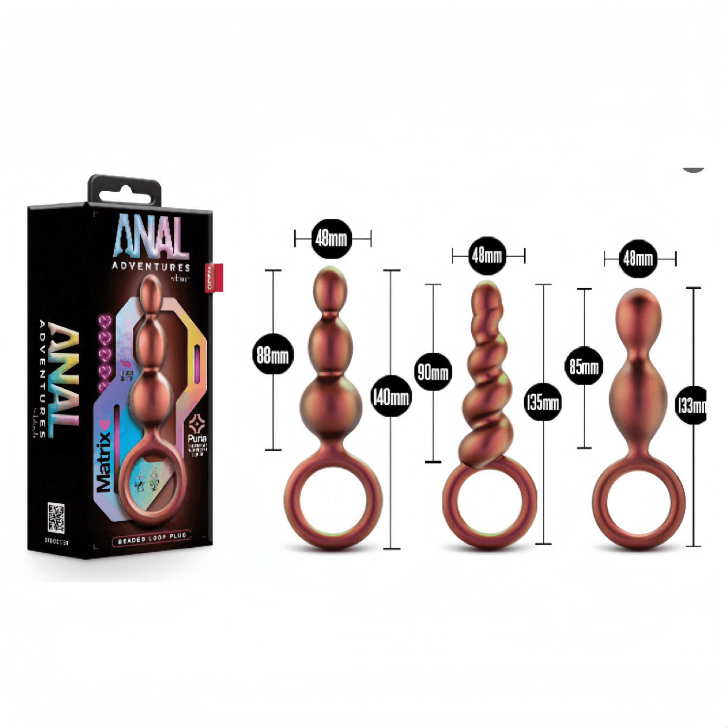 The Blush Apollo Spiral Anal Beads rose gold model is shown. Made of platinum-cured silicone, it features an Ultrasilk® coating that's as smooth as satin.
