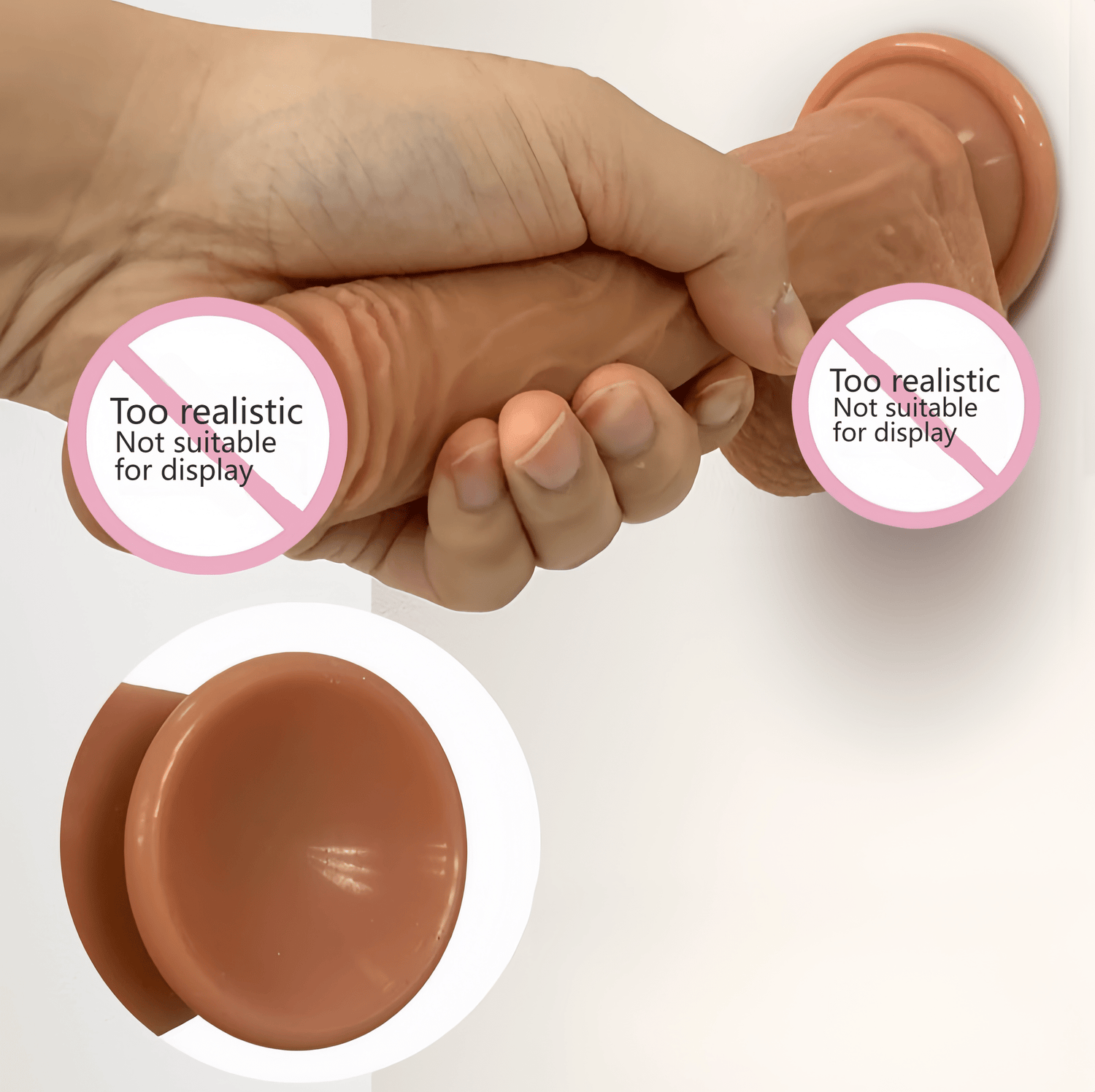 Demonstration of the free suction base: The concave disc design allows for suction to smooth surfaces like walls and glass.