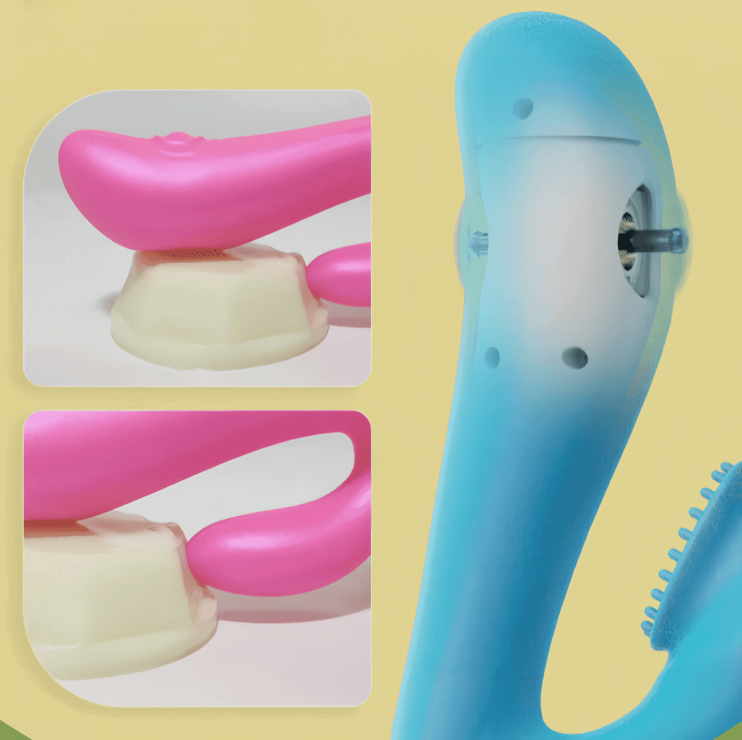 Dual-motor independent control system showcases the dual-motor control system, allowing independent operation of the large and small heads, making one vibrator the equivalent of three.