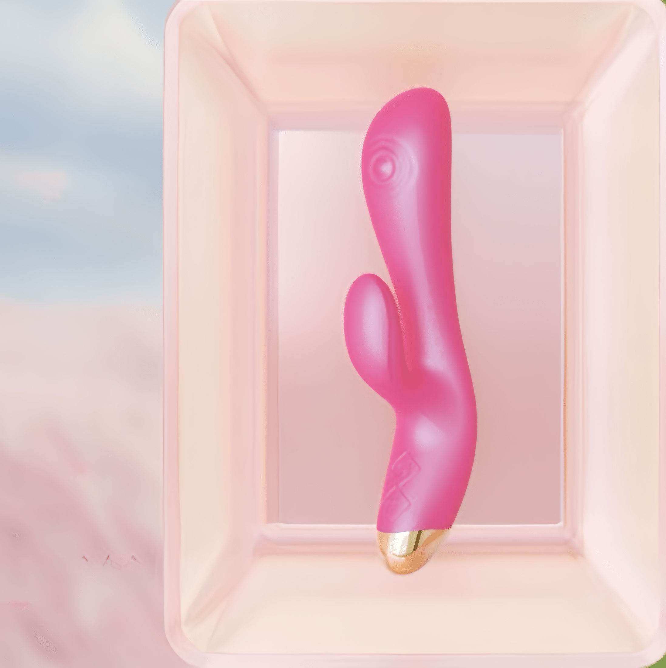 A close-up of the purple-red Magic Finger Elf model, specializing in G-spot massage and C-spot arousal, with external rubbing and internal vibrations simultaneously triggering orgasm.
