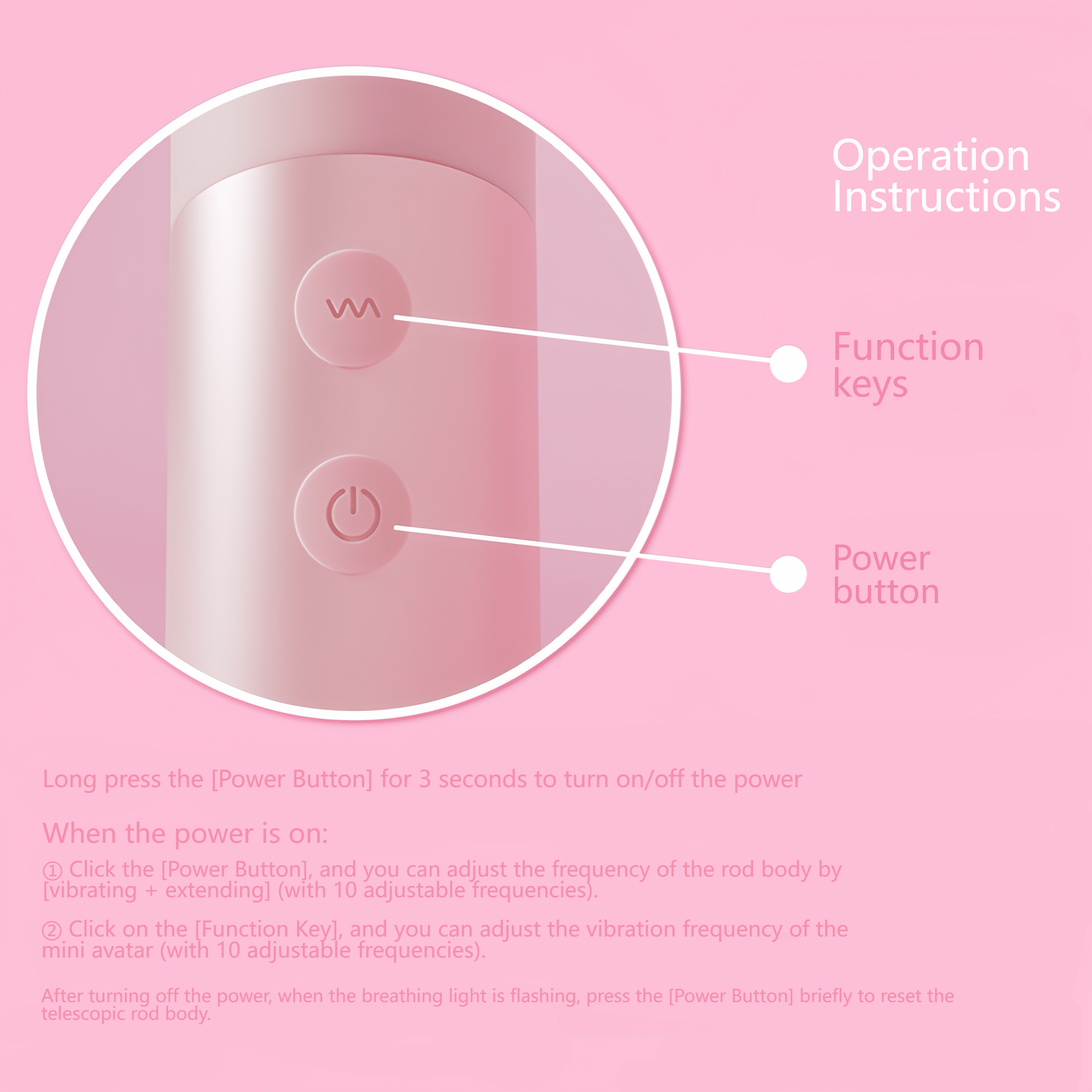 One-button operation demonstration: Press and hold for 3 seconds to power on and off, single-click to switch modes, and double-click to reset and retract.