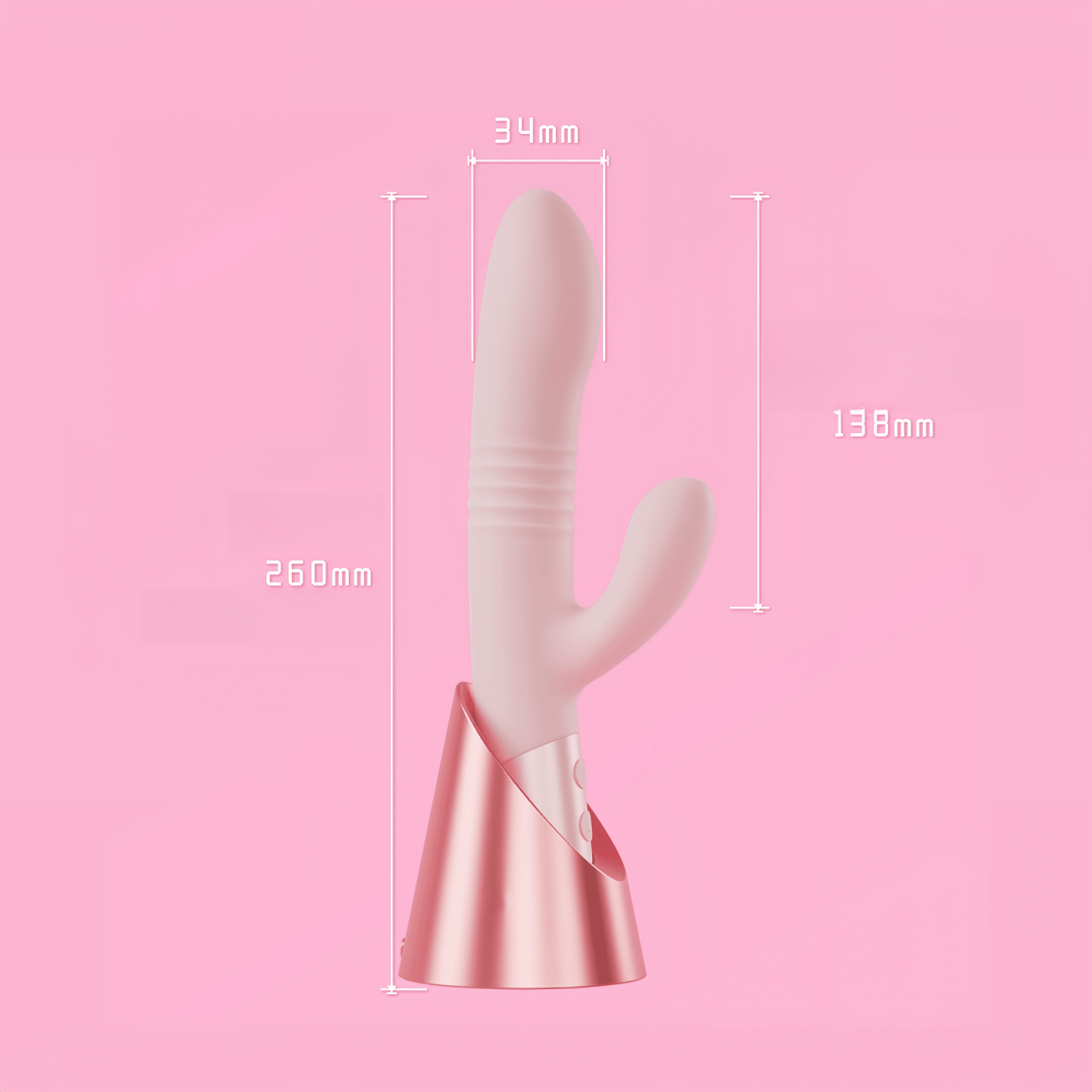 The BLUSH Pink Stick PRO smart telescopic vibrator is shown. It has a total length of 260mm and is made of platinum-cured silicone with Ultrasilk™ technology for a smooth, skin-friendly feel.