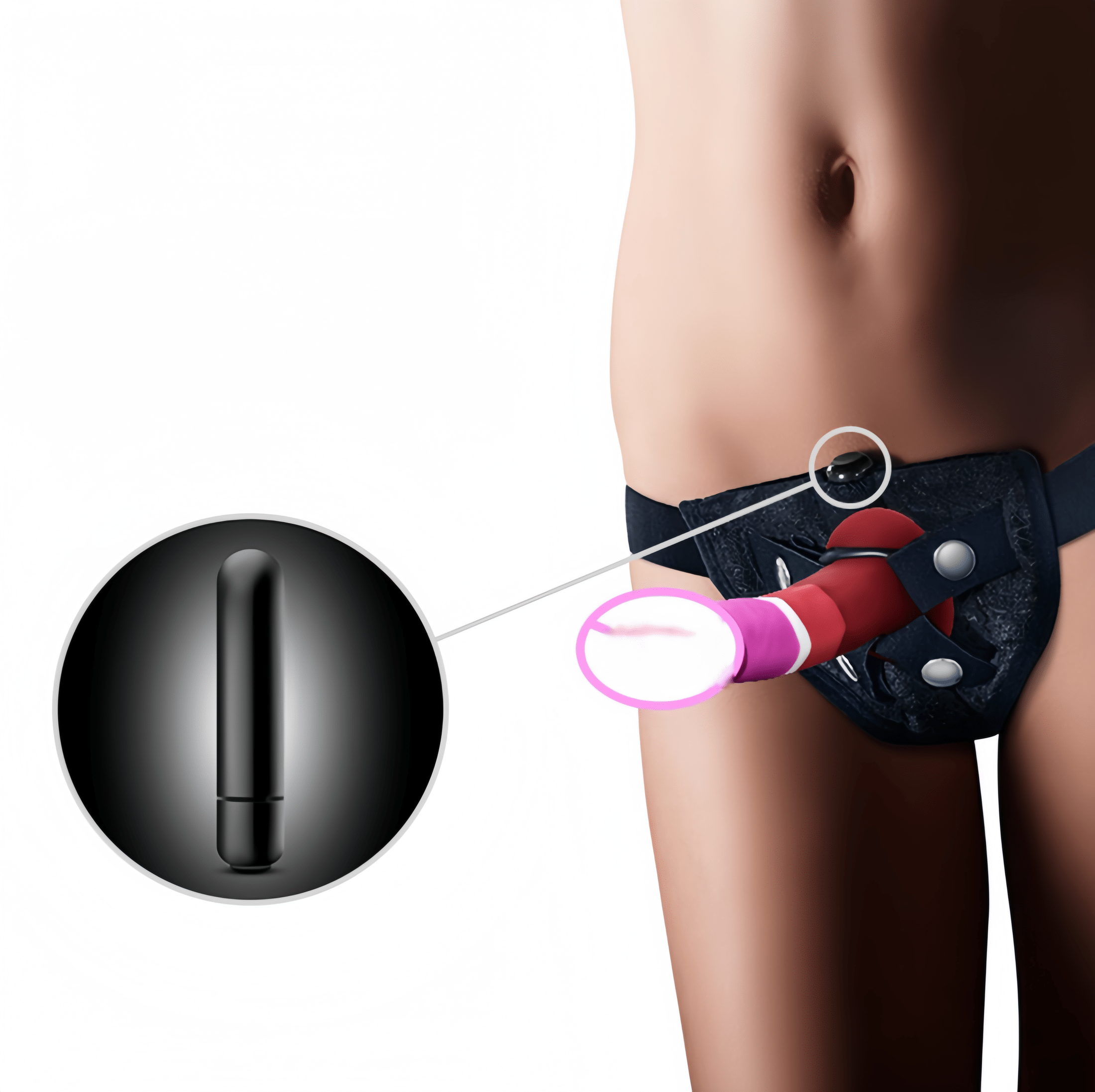 A close-up of the vibration slot design, which allows for inserting vibrating accessories to enhance intercourse and pleasure.