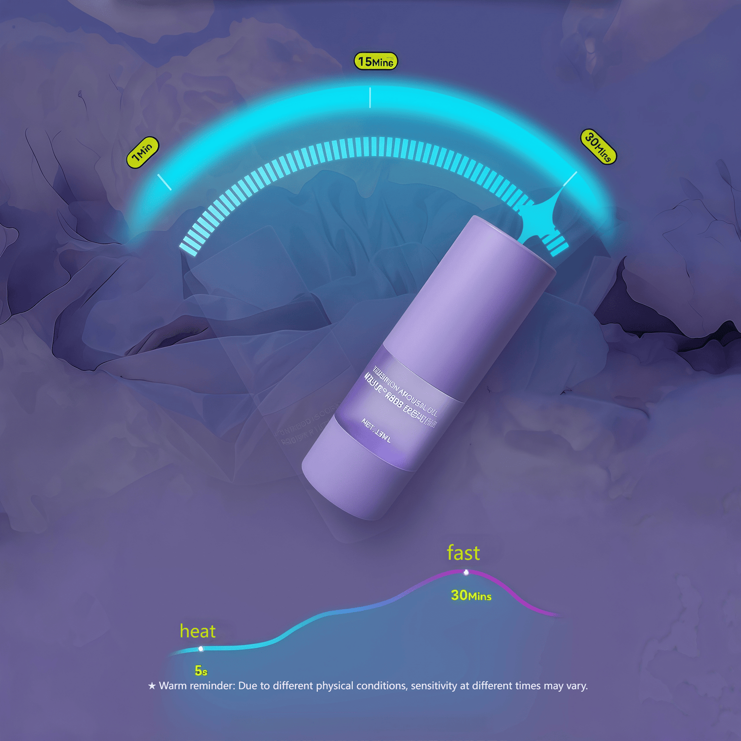 Demonstration of 5-second instant heat technology, generating rapid heat and providing 30 minutes of continuous pleasure.