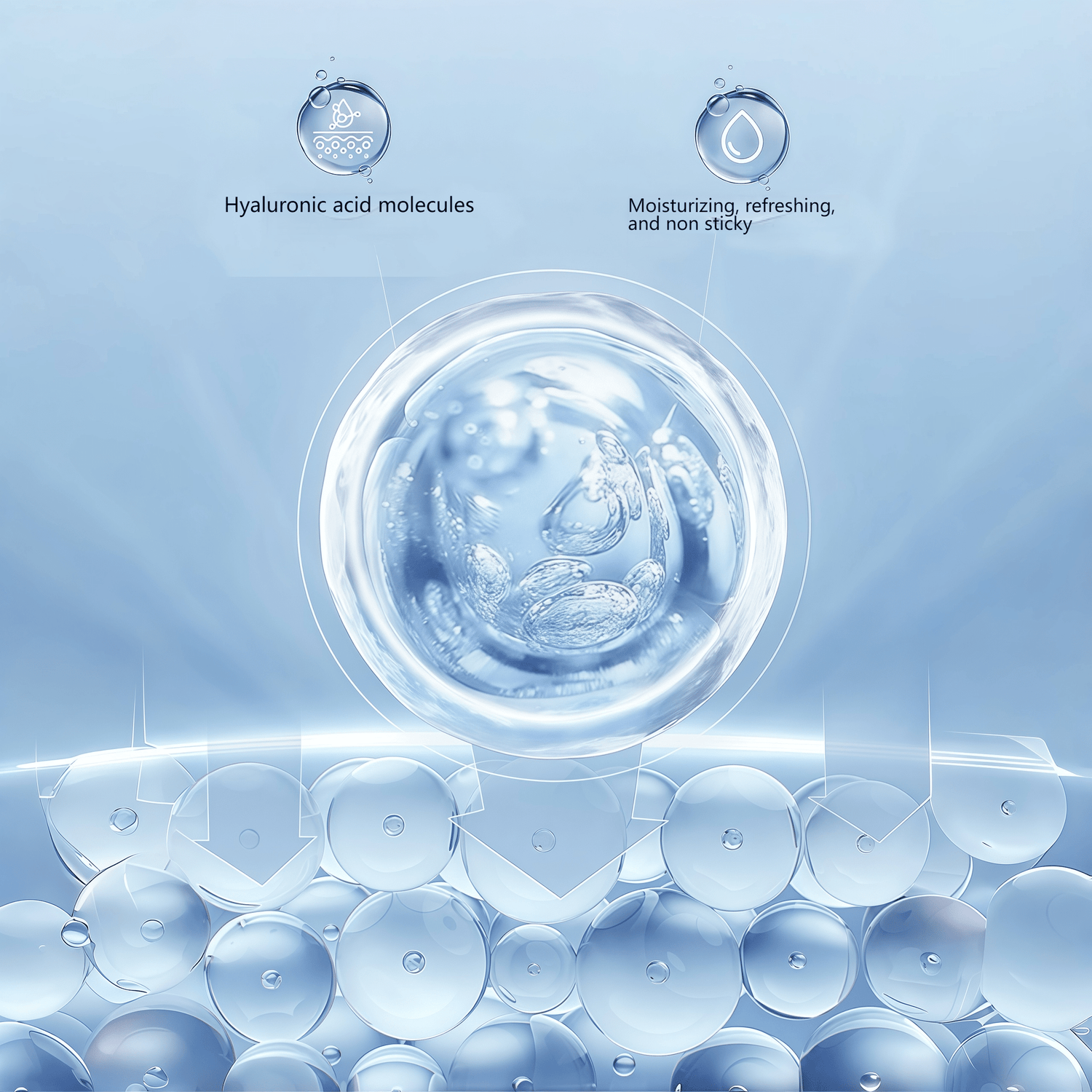 Key ingredient details: Water-soluble formula + hyaluronic acid molecules for deep hydration, no silicone added.