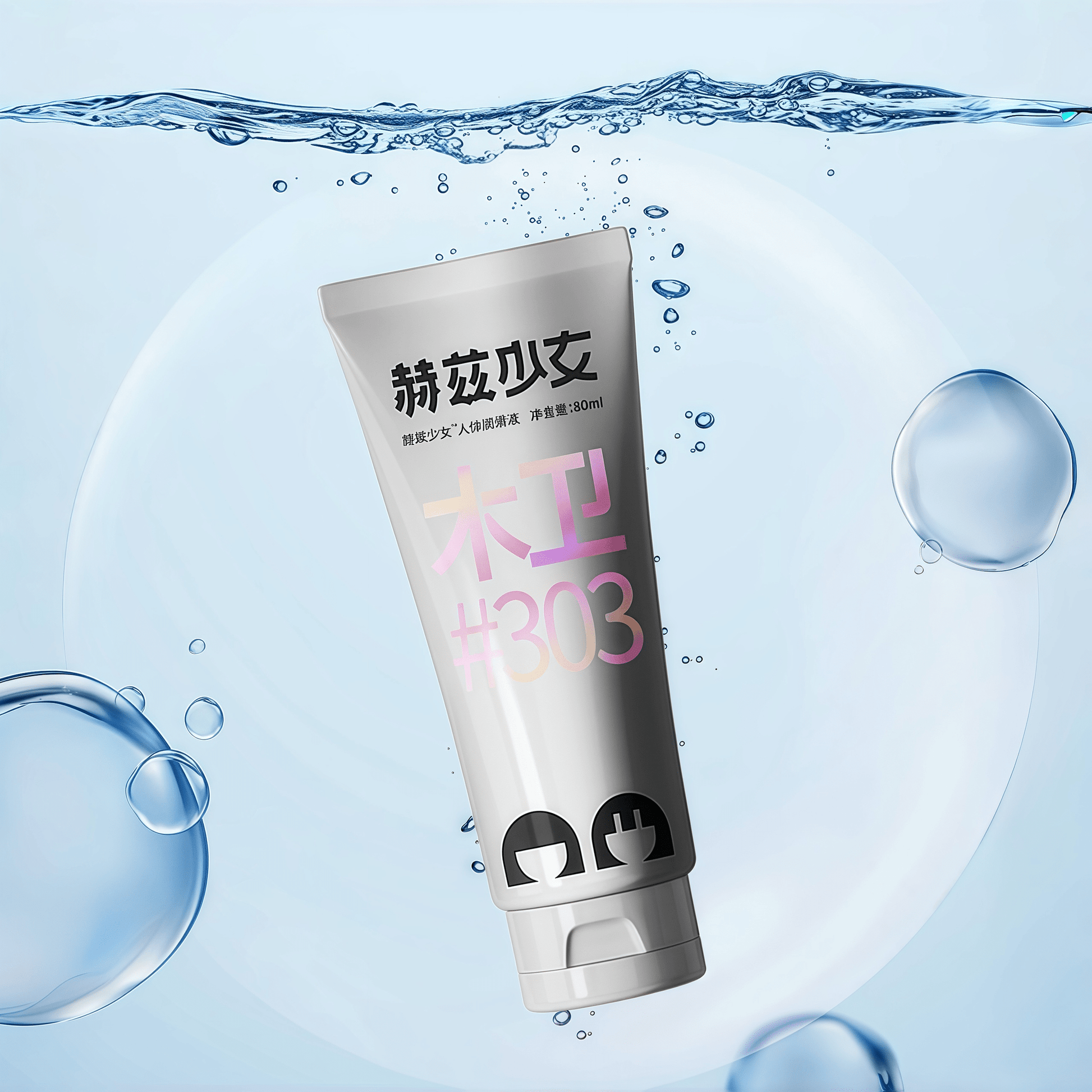 Herzgirl 303 Hyaluronic Acid Body Lubricant (80ml), water-based formula containing hyaluronic acid molecules, with a weakly acidic pH of 3.8-4.5, suitable for intimate environments.