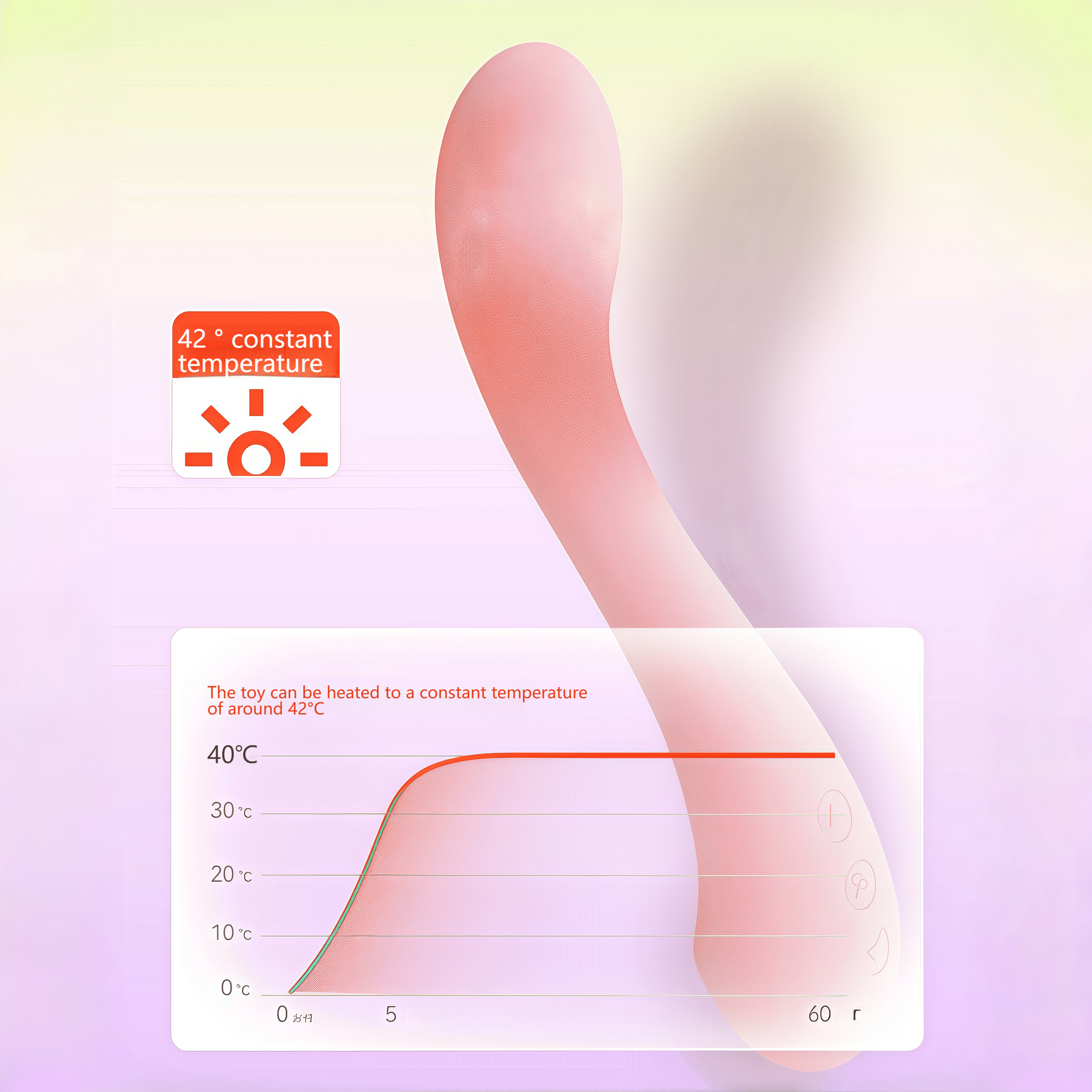 Close-up of the 42°C constant temperature heating function, simulating real body temperature for an accelerated orgasm experience.
