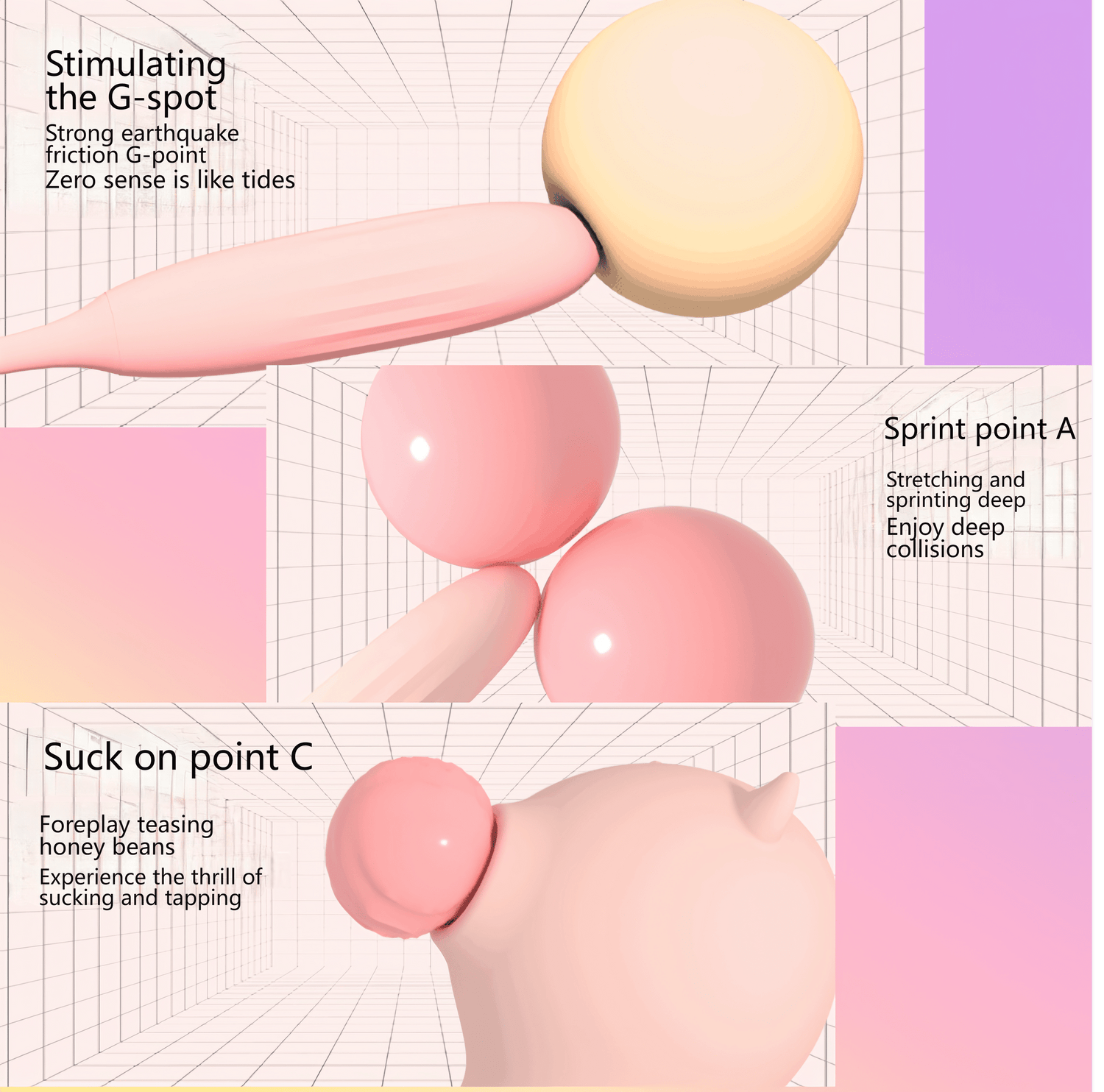 Close-up of the 9-frequency suction technology, featuring a simulated suction port that precisely wraps around sensitive areas, triggering a multi-level orgasmic experience.