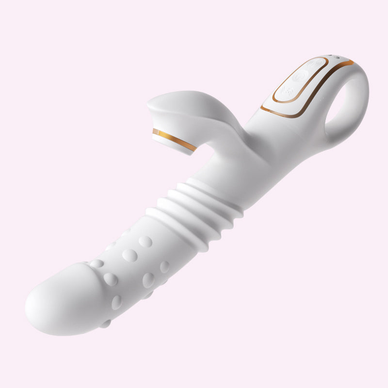 The Honey Bunny Una Rotating Beads Vibrator comes in Jasmine White. Its slender head, 3cm in diameter, is designed specifically for women, allowing for easy and comfortable entry.