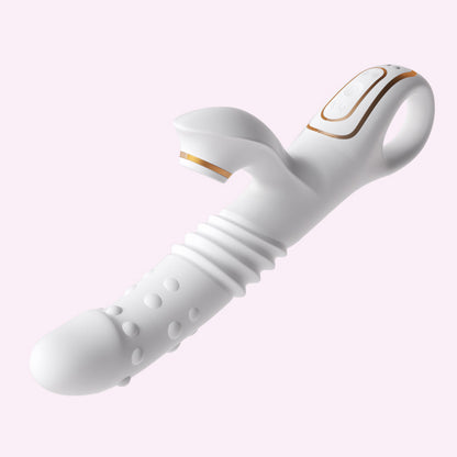 The Honey Bunny Una Rotating Beads Vibrator comes in Jasmine White. Its slender head, 3cm in diameter, is designed specifically for women, allowing for easy and comfortable entry.
