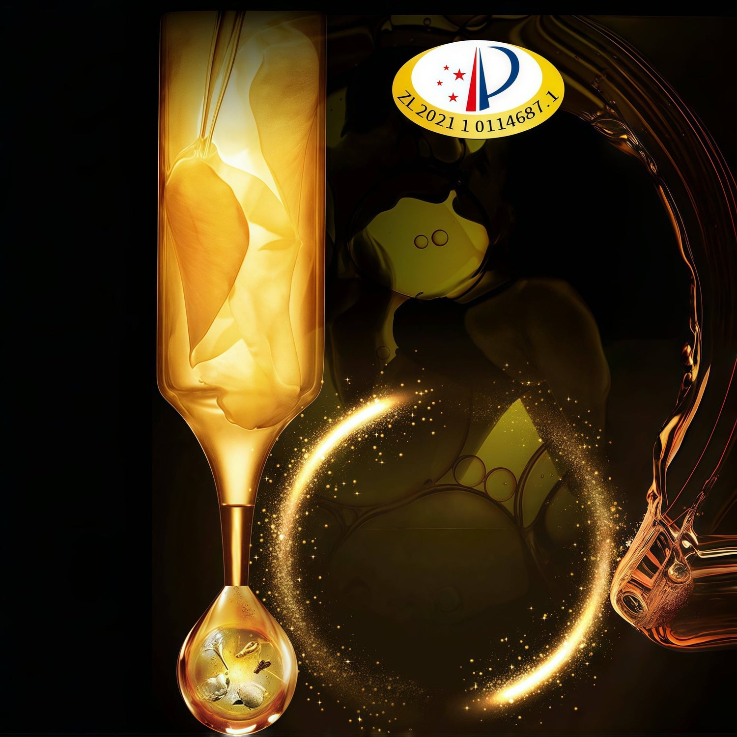 Close-up of bifidobacterium fermentation filtrate (Patent ZL202110114687.1), scavenging free radicals and nourishing intimate skin.