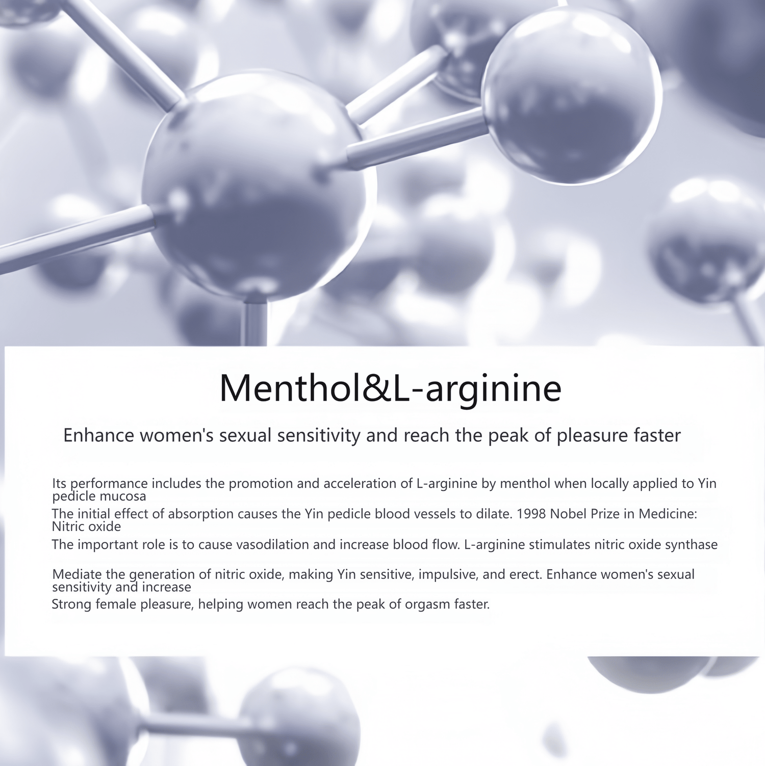 Pleasure Enhancement active ingredients: Adenosine, hydrolyzed soy extract, Centella asiatica root extract, polysaccharide