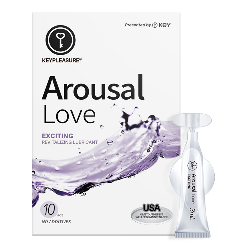 KEY Pleasure Enhancement (10 individual 3mL tubes, individually wrapped) with adenosine and hydrolyzed soy extract to enhance sexual sensitivity.