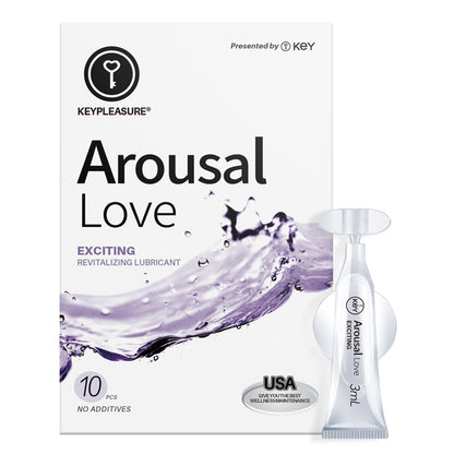 KEY Pleasure Enhancement (10 individual 3mL tubes, individually wrapped) with adenosine and hydrolyzed soy extract to enhance sexual sensitivity.
