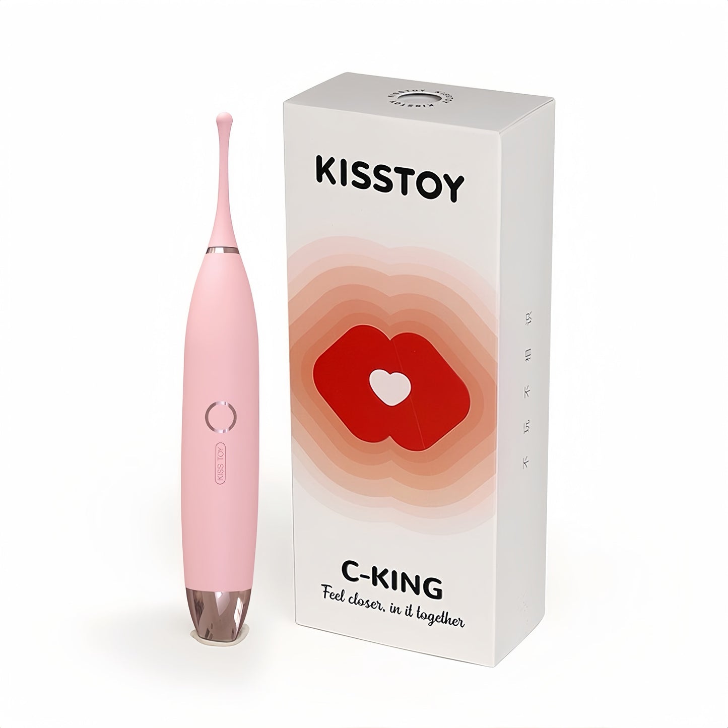 Kisstoy C-King Whirlwind Vibrator display: lightweight design (18.8 x 3 x 2.8 cm), magnetic charging, and 5 vibration frequencies.