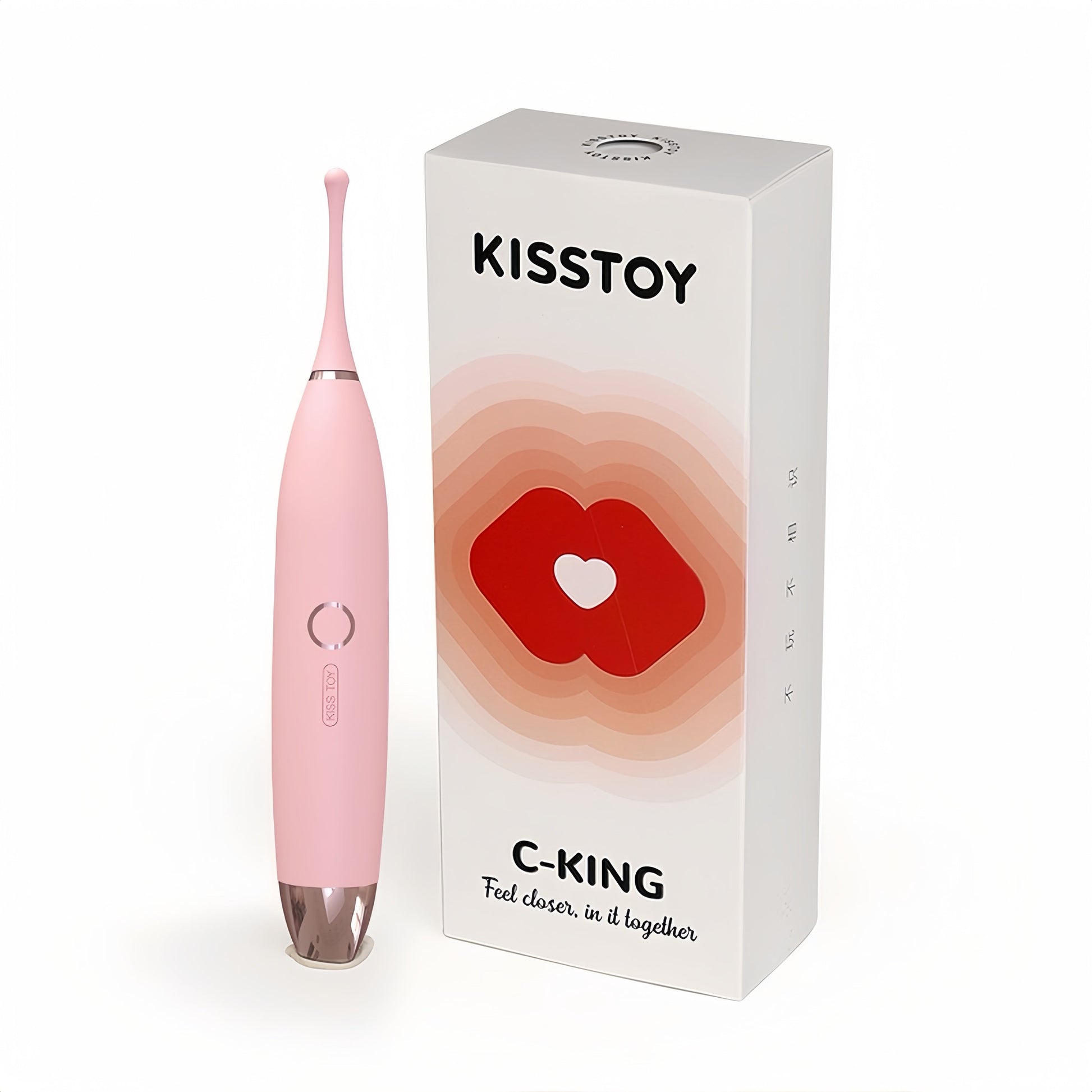 Kisstoy C-King Whirlwind Vibrator display: lightweight design (18.8 x 3 x 2.8 cm), magnetic charging, and 5 vibration frequencies.