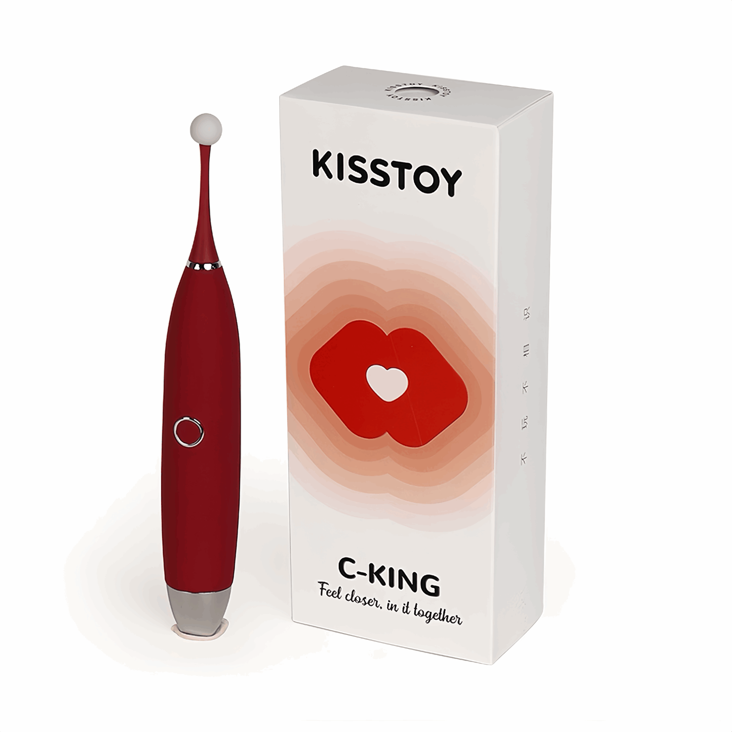 Kisstoy C-King Whirlwind Vibrator display: lightweight design (18.8 x 3 x 2.8 cm), magnetic charging, and 5 vibration frequencies.