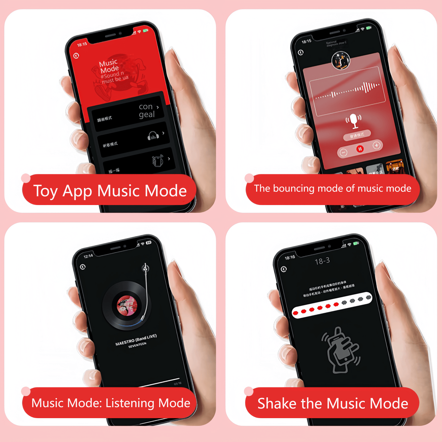 App-based remote control. Bluetooth connection supports real-time file adjustment, music modes, and custom waveforms.