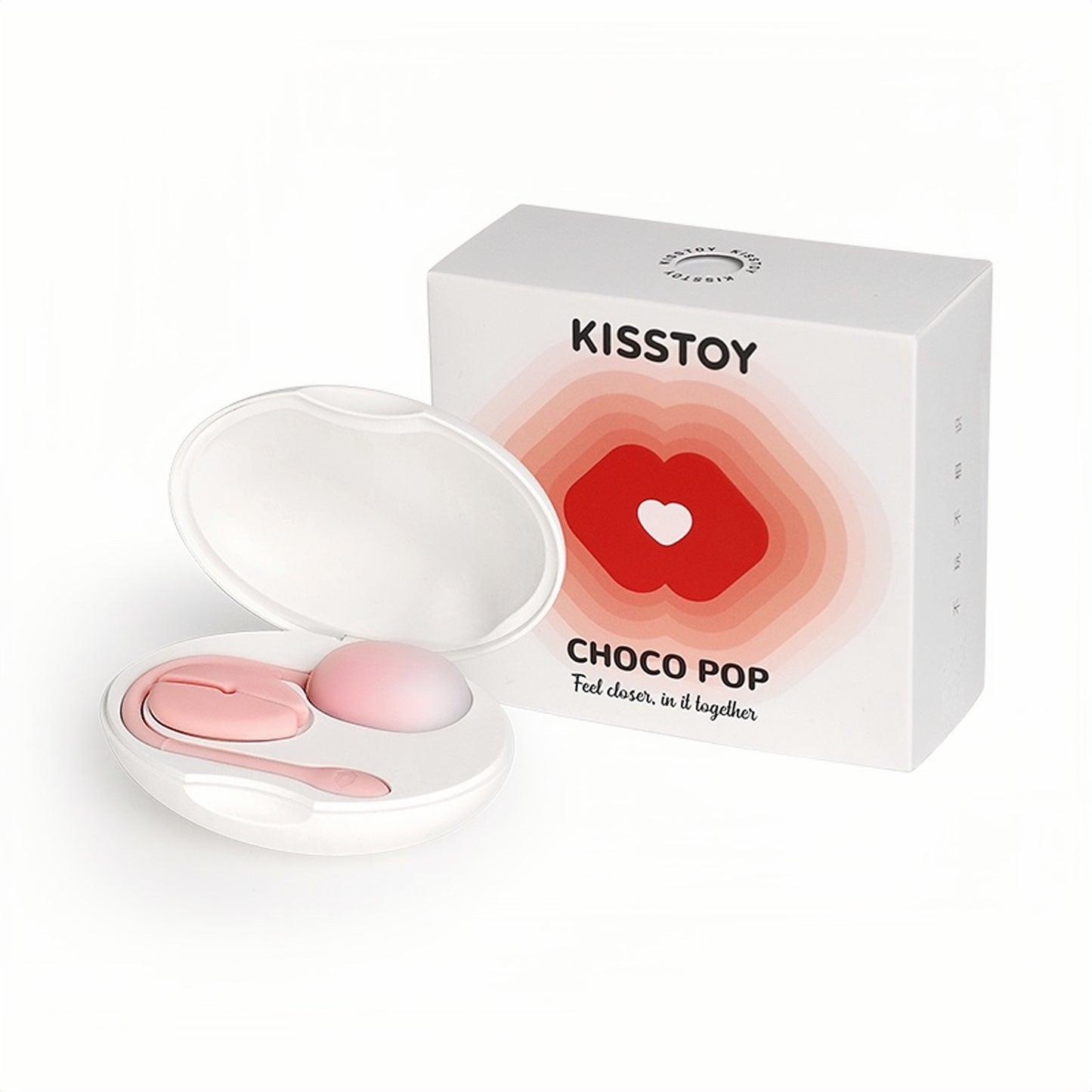 KISSToy Candy Egg Wireless Charging Case Bluetooth Vibrator (CHOCO POP) shown. Soft matte pink, weighs 246g including the charging case, and is soft and skin-friendly with silicone.