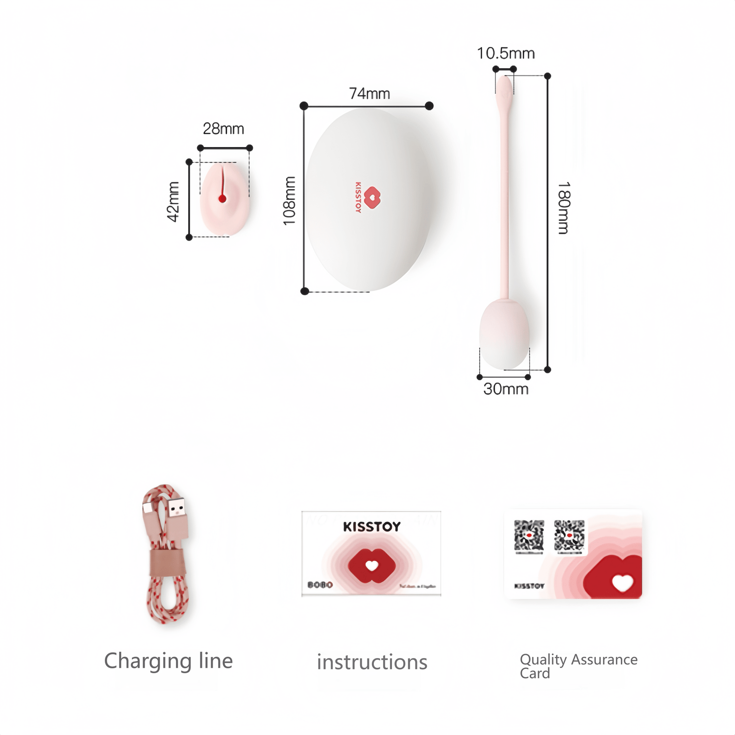 Vibrator size close-up: 42mm in length, with a scale on the antenna tail for precise depth control, suitable for training different muscle groups.