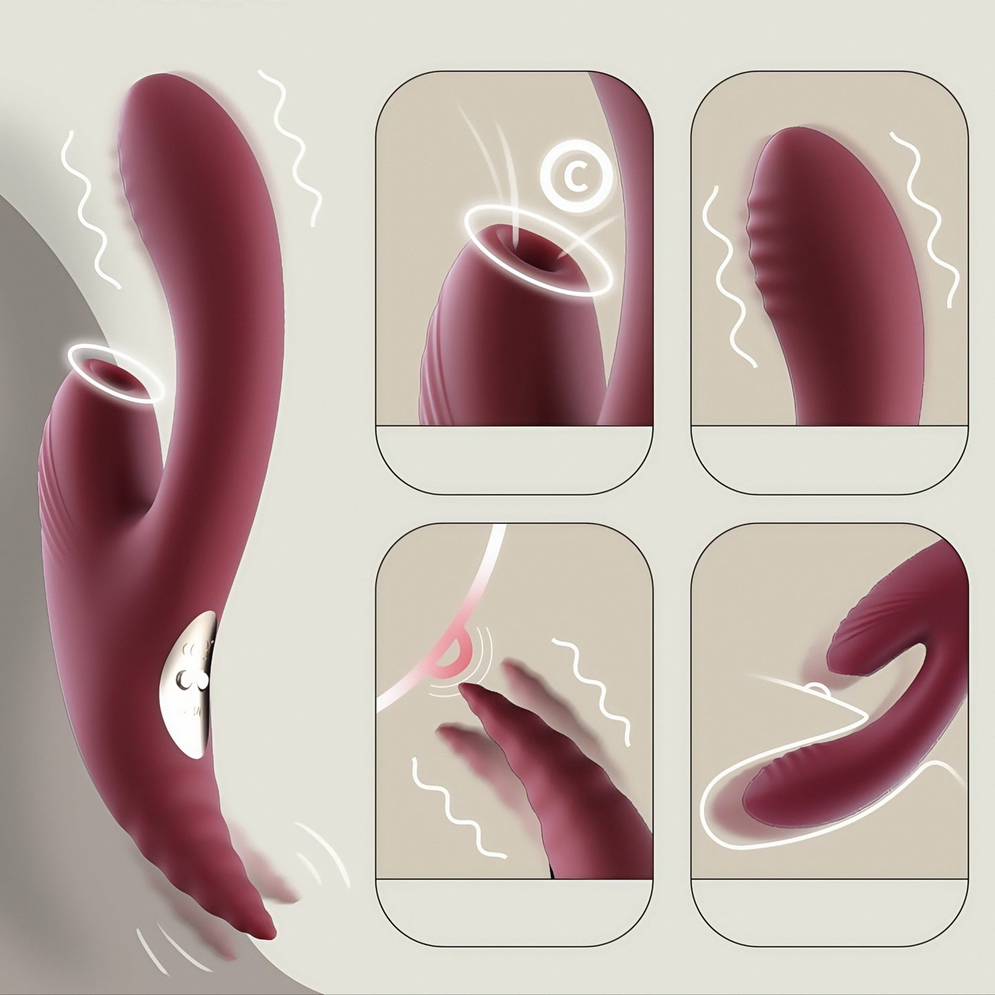 Illustrated illustration of tail vibration technology: high-speed vibrations reach deep erogenous zones, enhancing pleasure intensity.