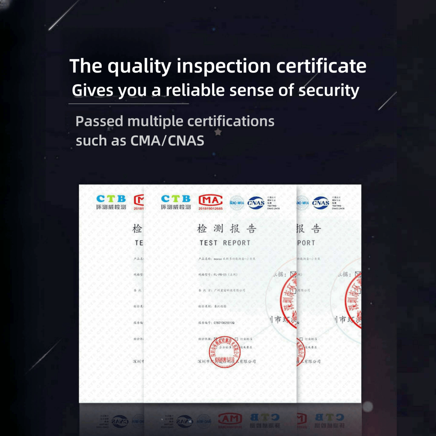 Safety certification mark displayed, indicating compliance with relevant quality testing standards.