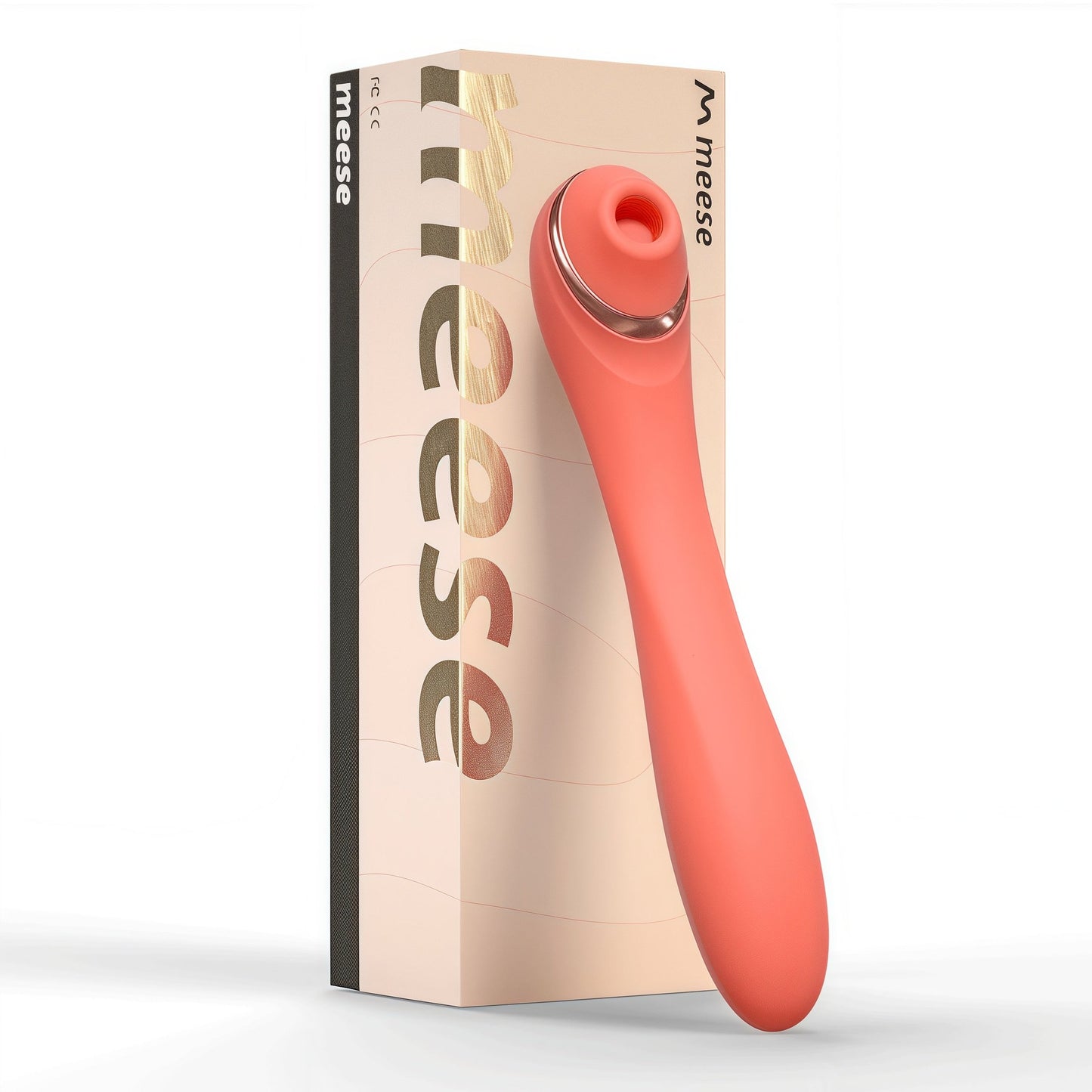 Meese Tera Suction Vibrator (red color display) features food-grade silicone contact areas and a compact size of 206 x 40 x 37mm.
