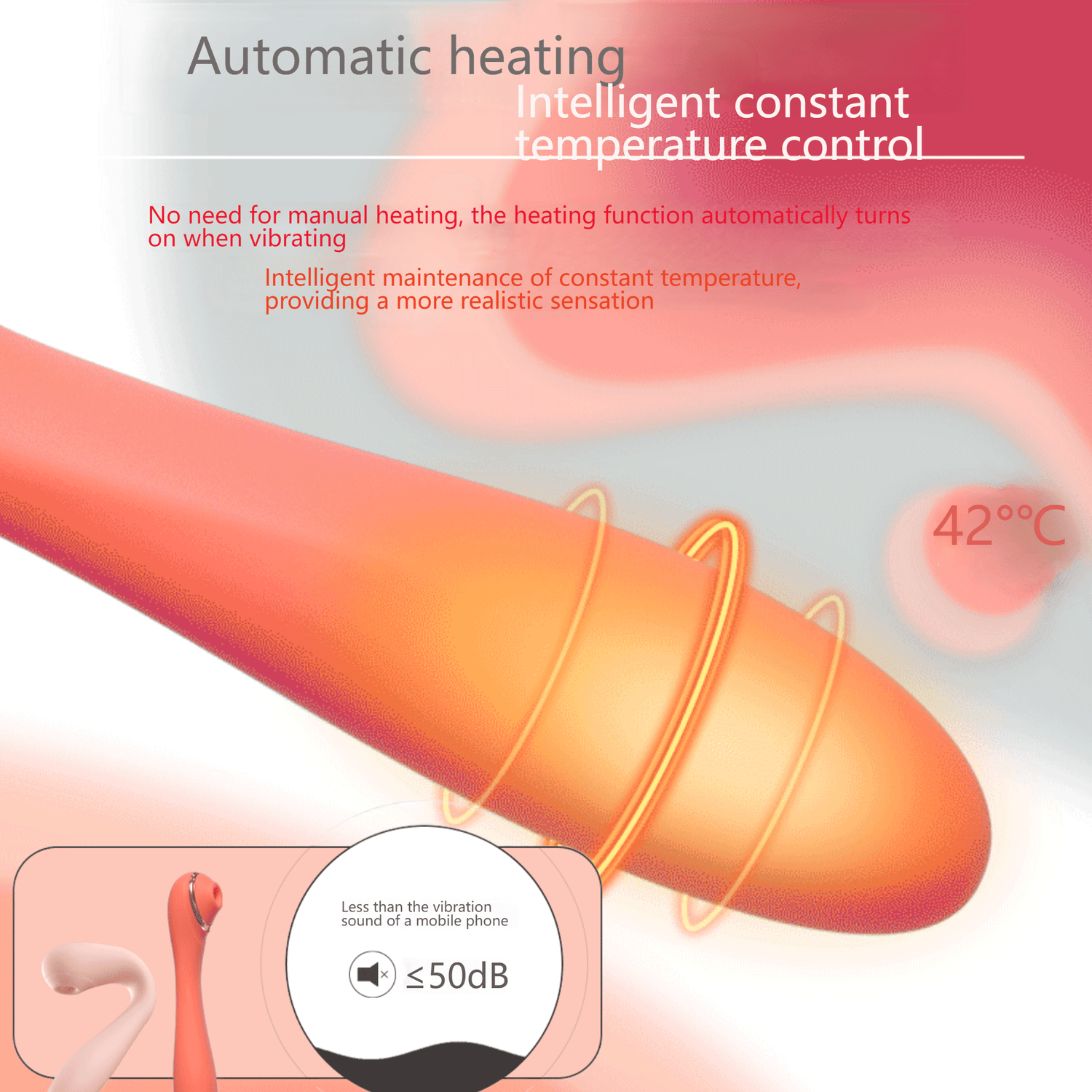 Automatic 42°C constant temperature function, providing a realistic, non-cold feeling. Close-up of the heating function.