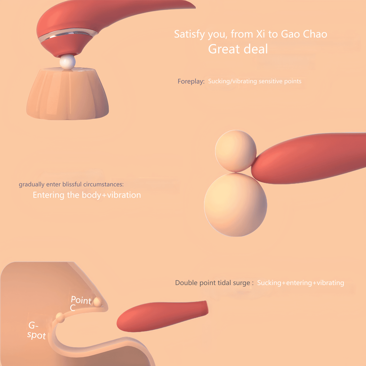 Demonstration of 10 vibration modes with high-frequency vibrations directly hitting the G-spot to meet diverse needs.
