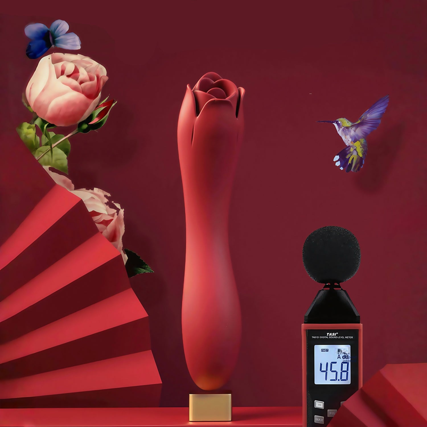 Silent noise reduction technology demonstrates operation, quieter than a phone's vibration, ensuring privacy.