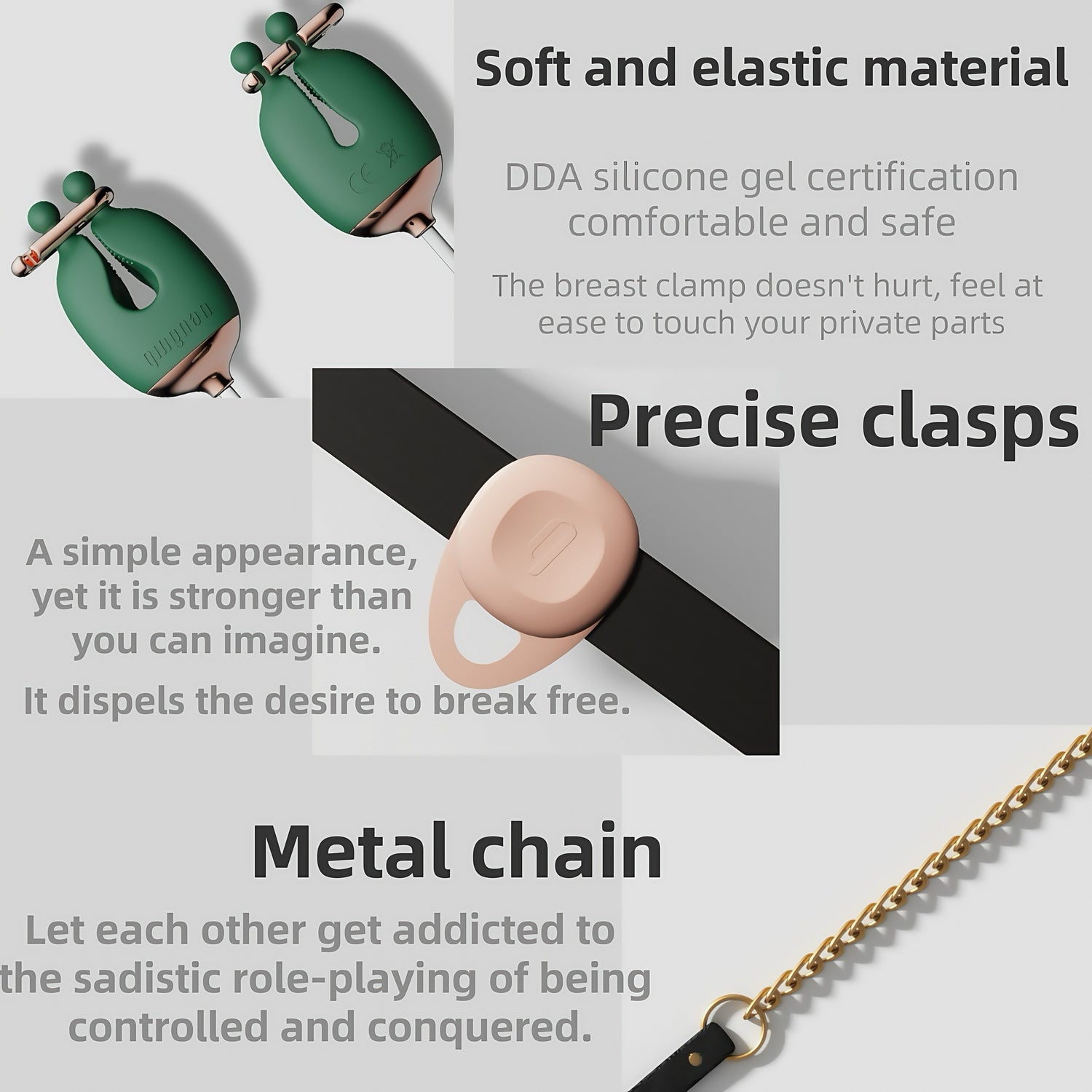 Collar leash attachment point design supports role-play accessories.