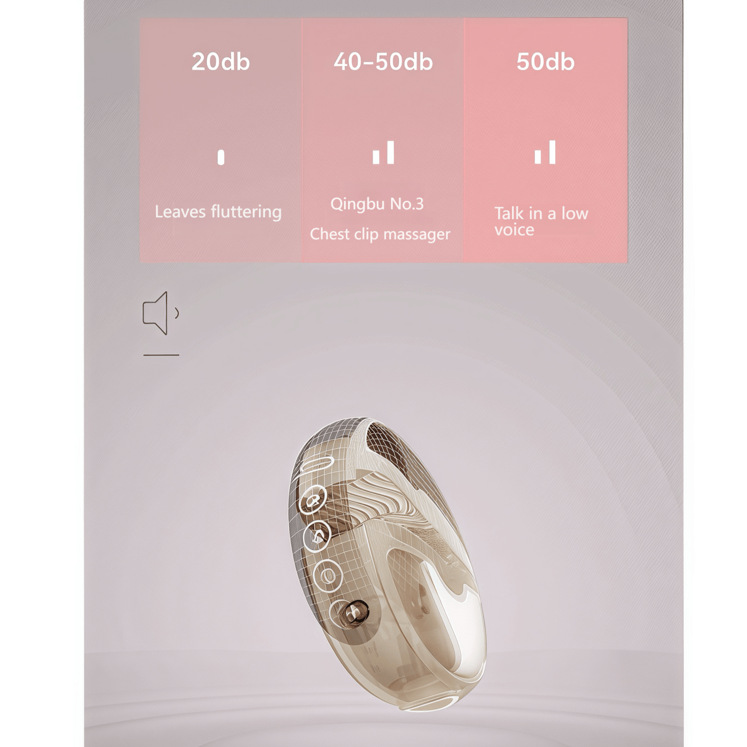 Demonstrates ≤45dB silent technology, close to ambient noise, ensuring worry-free use in public. Close-up of magnetic fast charging, fully charged in 30 minutes and capable of ≥1 hour of use