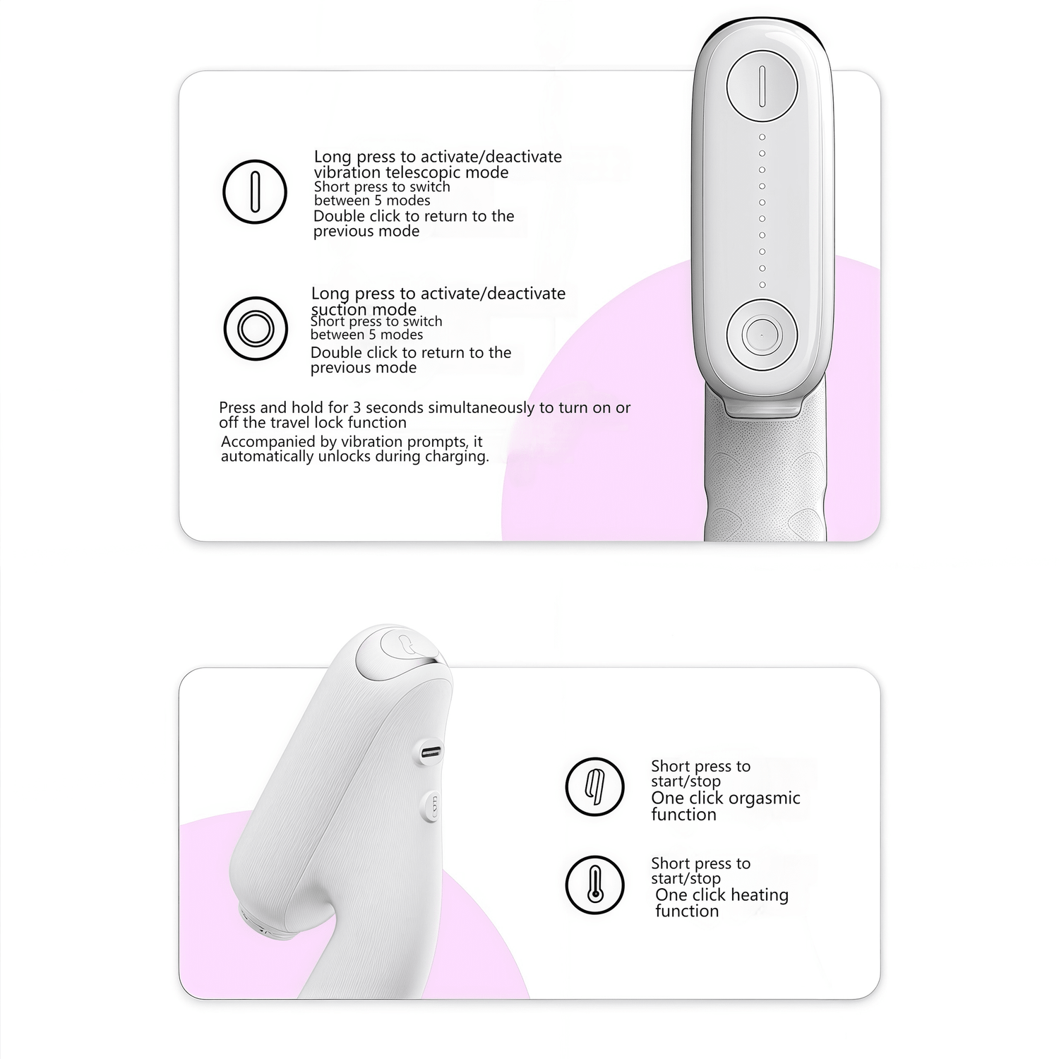 Demonstration of the travel lock function: long-press for 3 seconds to lock and prevent accidental activation, providing added security when traveling.