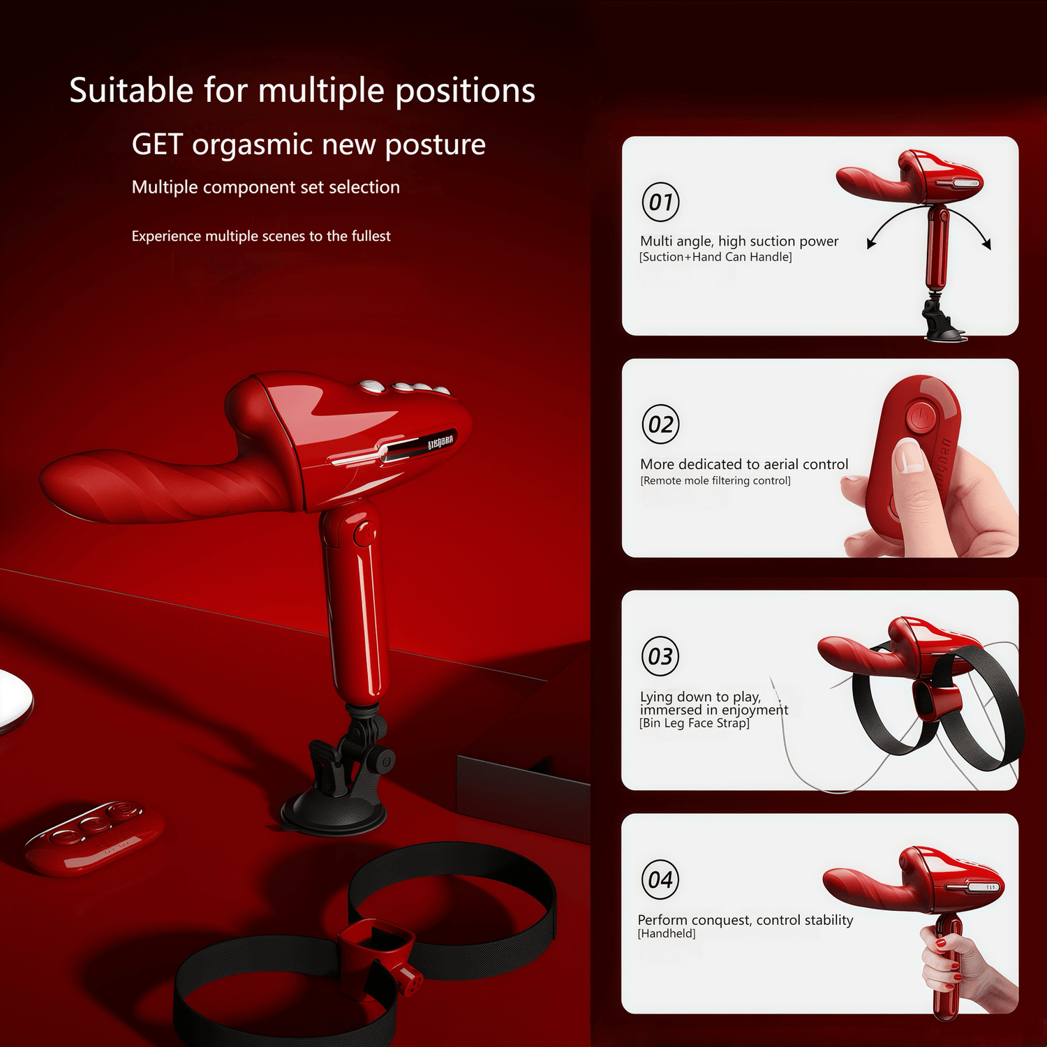 Comes with a full range of accessories: suction cup, leg wrap, and hand grip, suitable for use in various body positions.