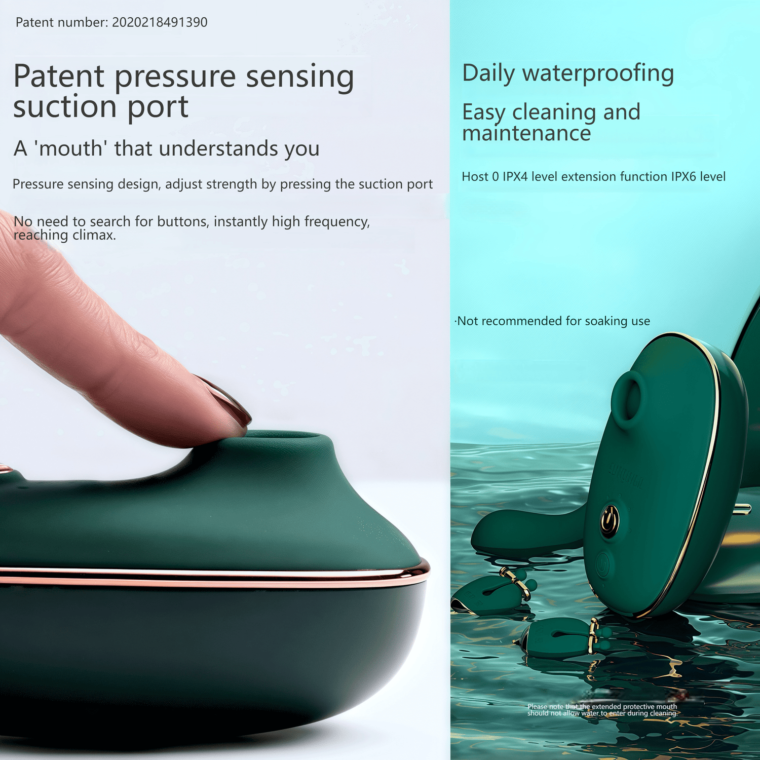 Close-up of the patented pressure-sensitive suction port. Adjust the intensity with finger pressure, simulating a realistic oral sex experience without button-based manipulation.