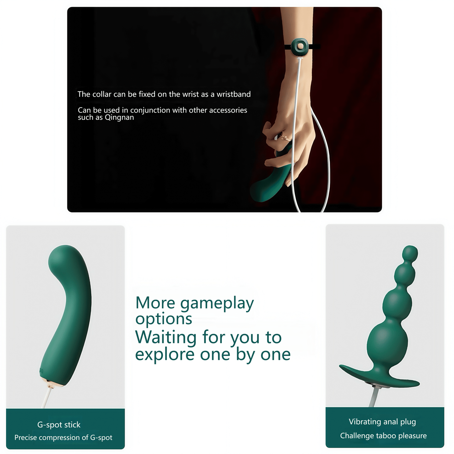 Extended accessories: G-spot wand, vibrating anal plug (optional), for added playtime variety