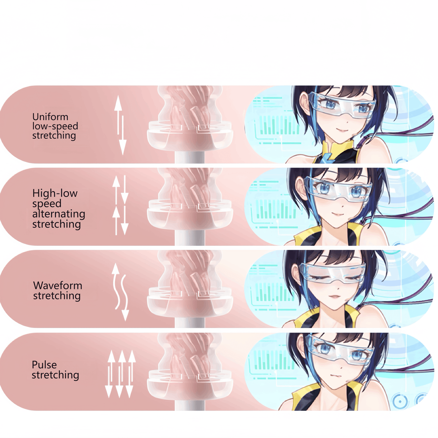 Four rhythmic modes, alternating between fast, slow, deep, and shallow, provide a diverse experience