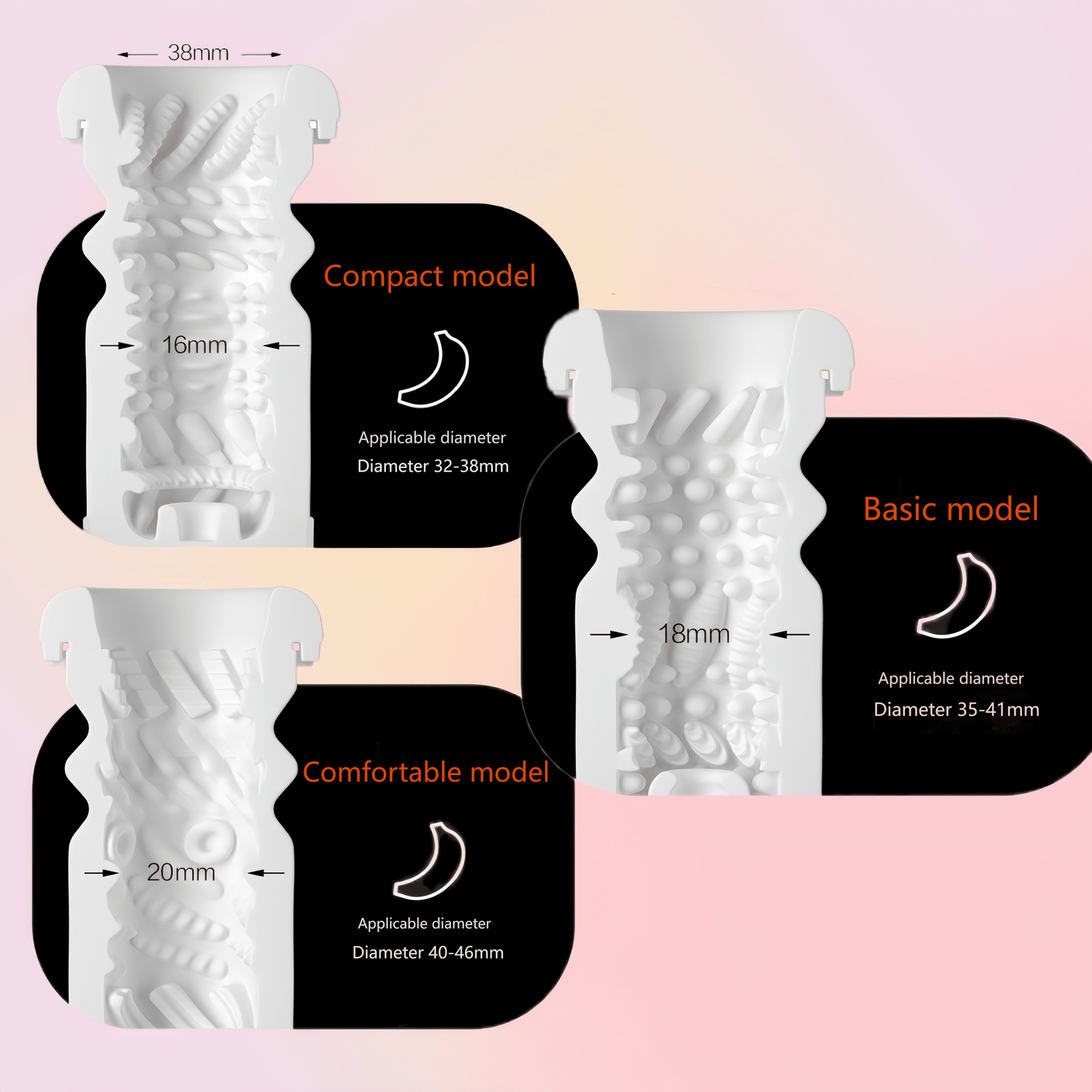 Three interchangeable soft-sleeve designs: basic, firm, and comfortable, to accommodate different size preferences and meet personalized needs.