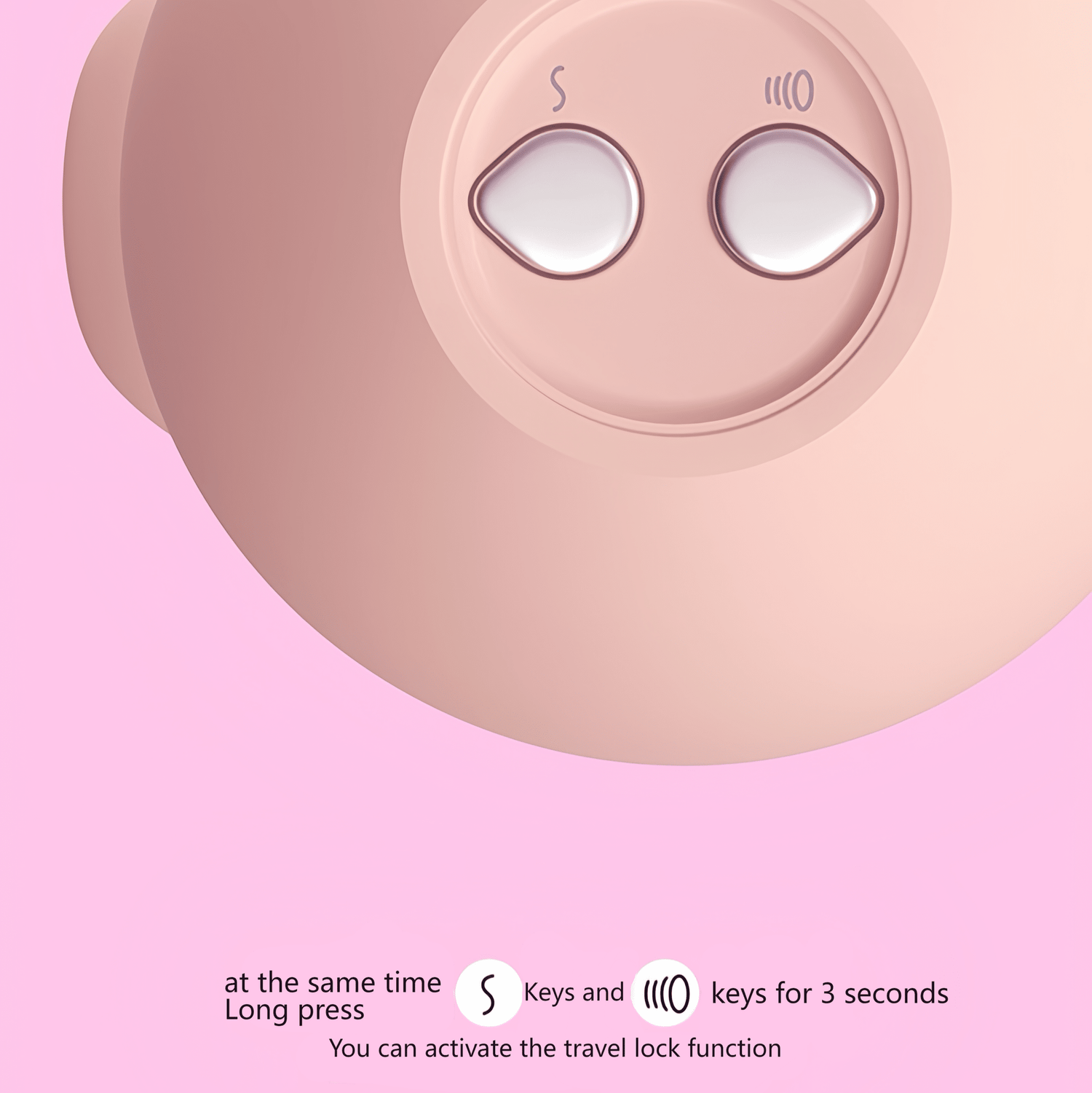 Travel lock function: Press and hold both buttons for 3 seconds to lock, preventing accidental activation.