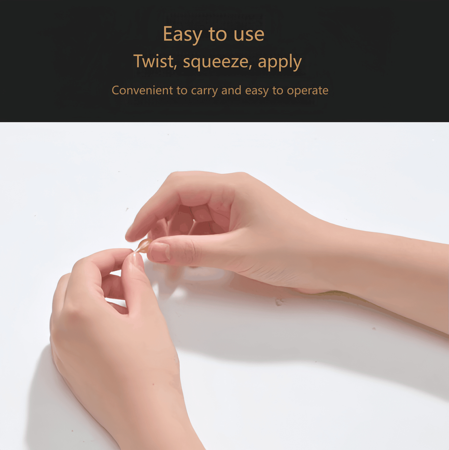 Easy three-step application: twist, squeeze, and apply, for rapid absorption and easy application.