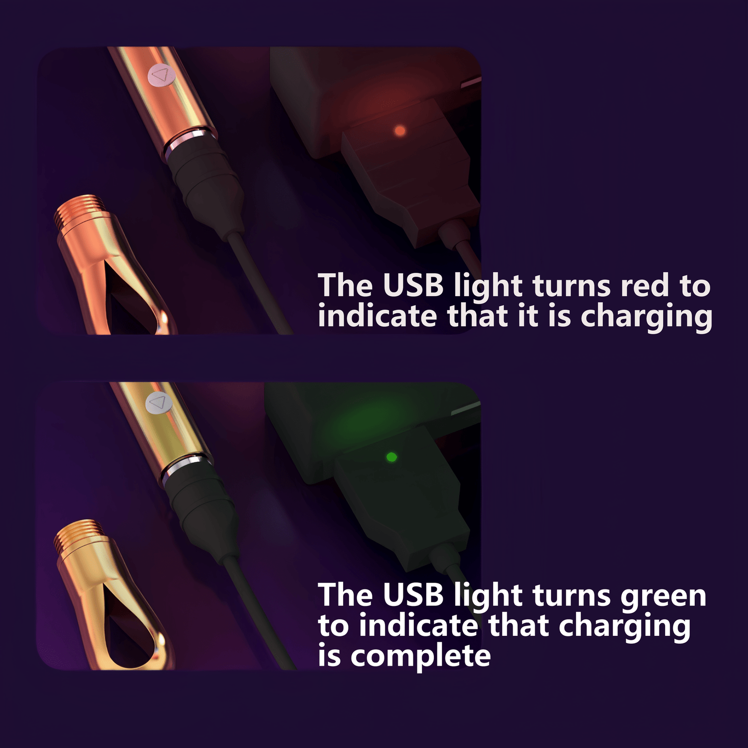 Rotating USB charging design with a concealed port, charging time ≤ 150 minutes.