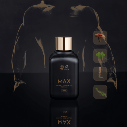 Spring Wind TRYFUN MAX Men's Intimate Massage Oil - A natural plant formula containing extracts from dozens of rare plants, including reishi mushroom, ginkgo biloba, and ginseng root, for gentle nourishment without irritation.