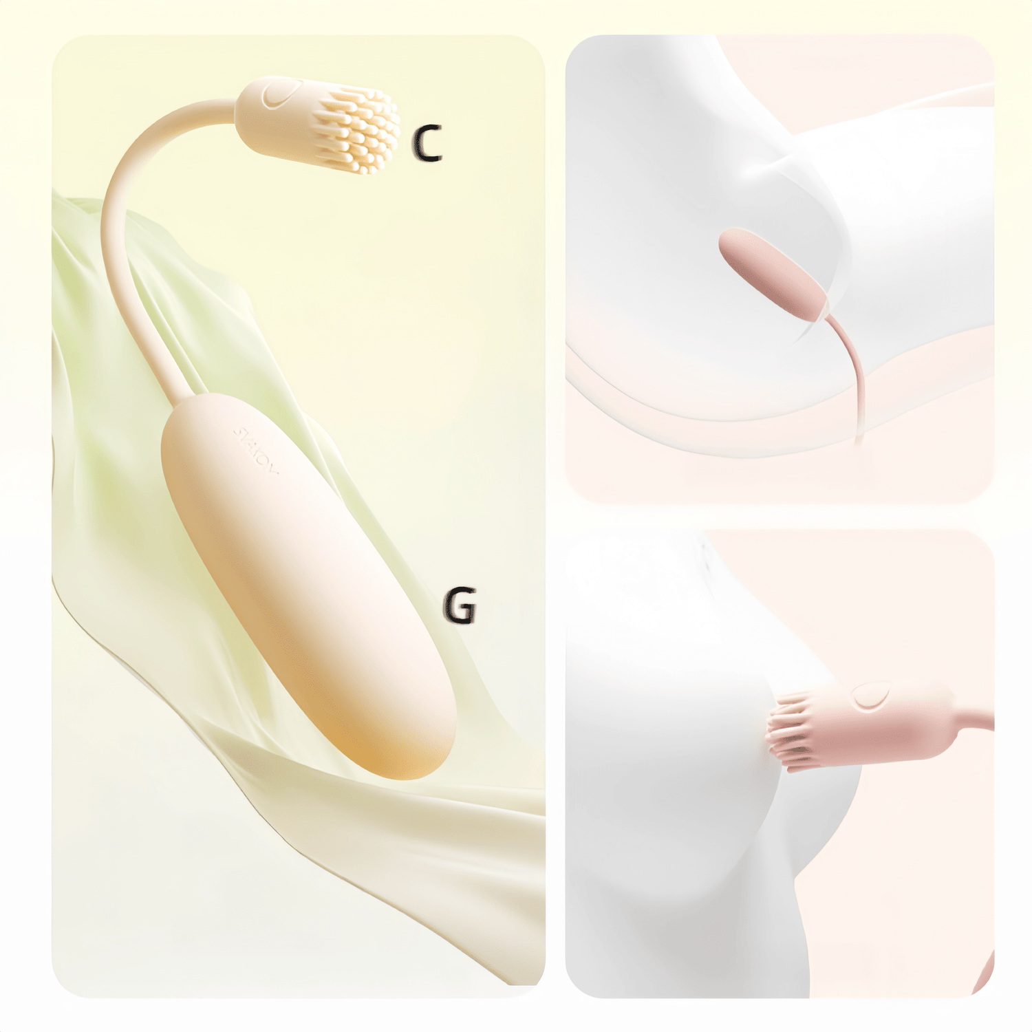 Close-up of the soft silicone bristle head: The bristle delicately vibrates, ideal for foreplay arousal in sensitive areas such as the vulva, earlobes, and neck.