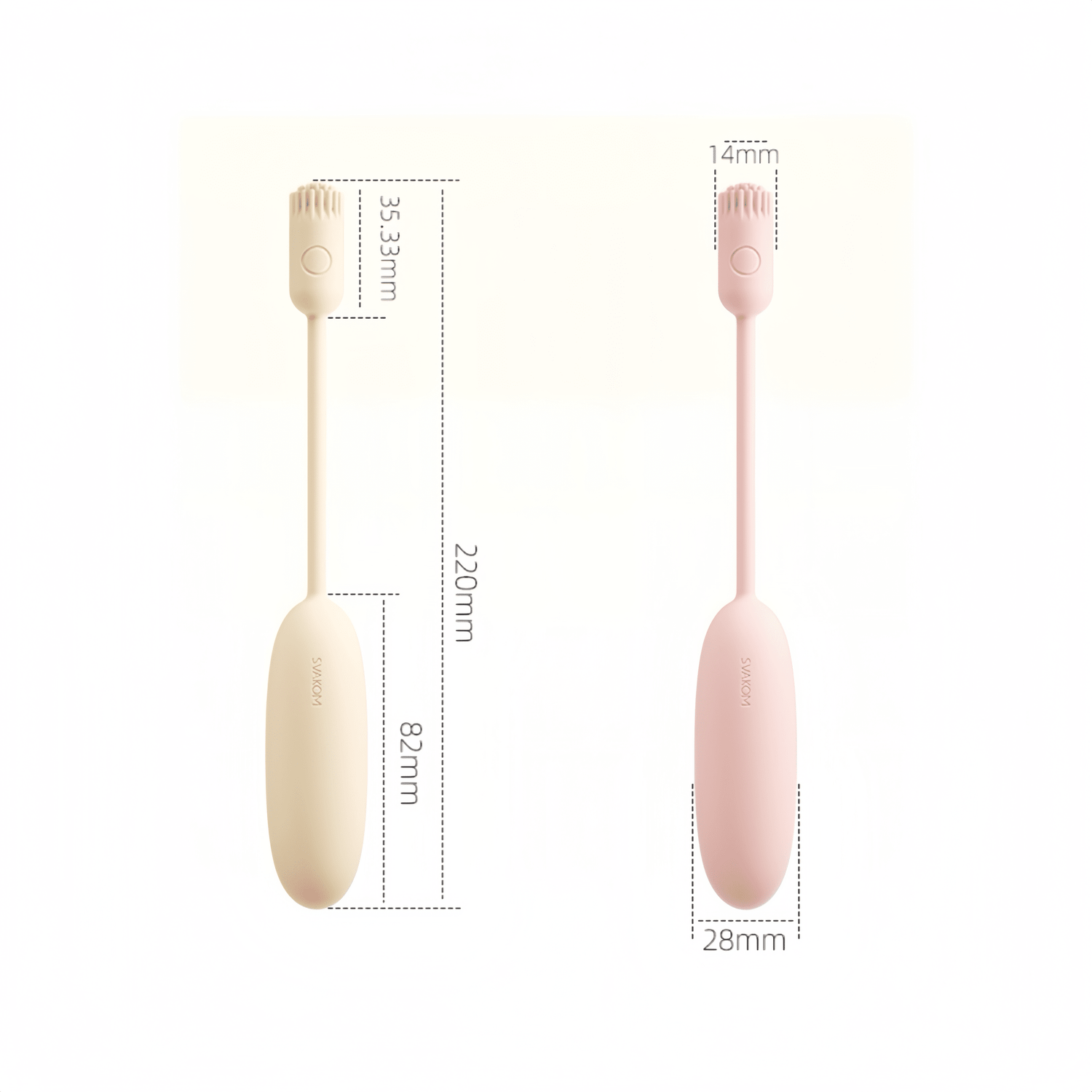 SVAKOM Chenghuan Double-Head Vibrator: 27.58 x 212.88mm slim design, ultra-lightweight at 53g, fully encased in FDA-approved liquid silicone, for a soft, bouncy feel.