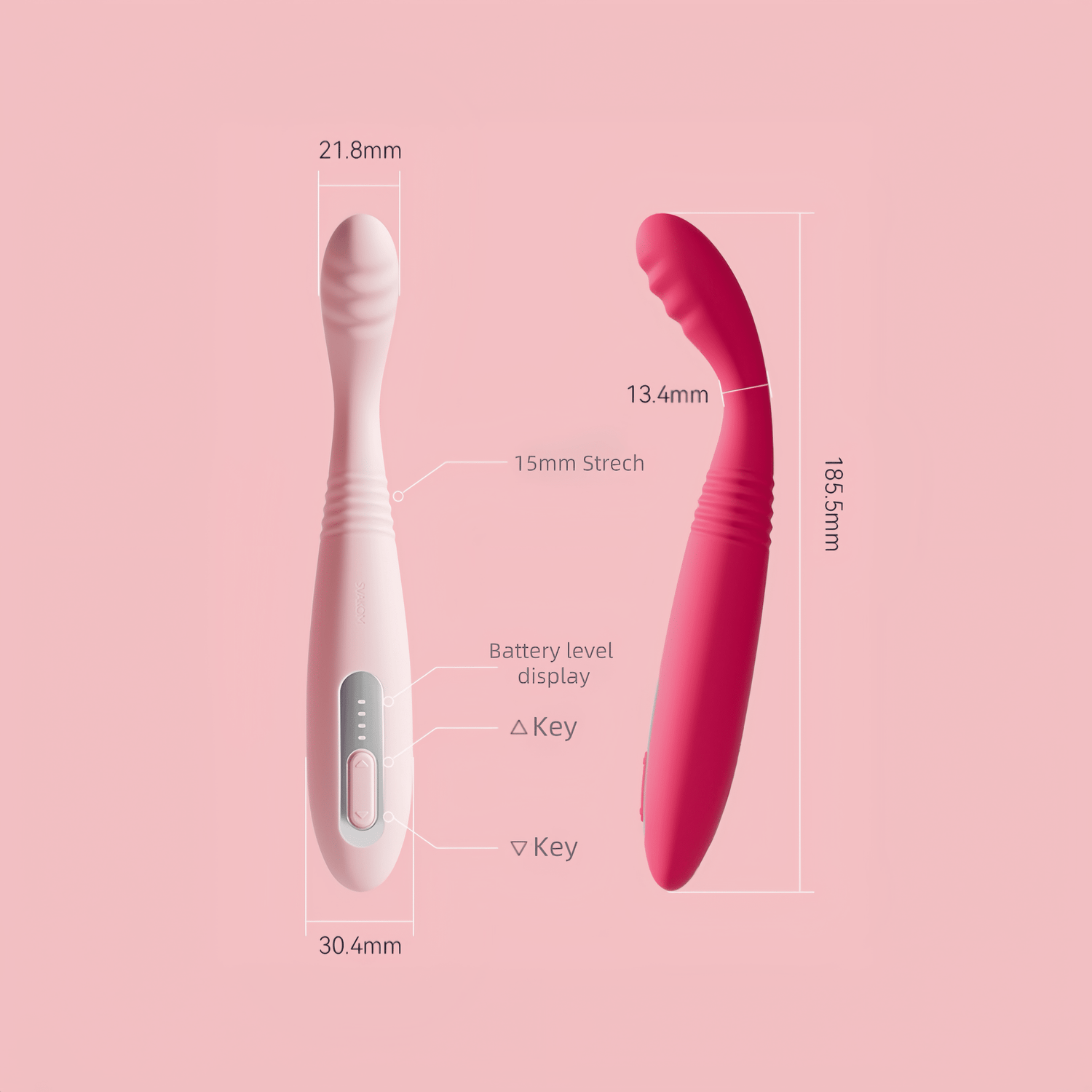 SVAKOM Cici 2nd Generation Telescopic Squirting G-spot Vibrator: 185.5mm in total length, 21.8mm slim shaft, and 30° angled design for precise G-spot contact.